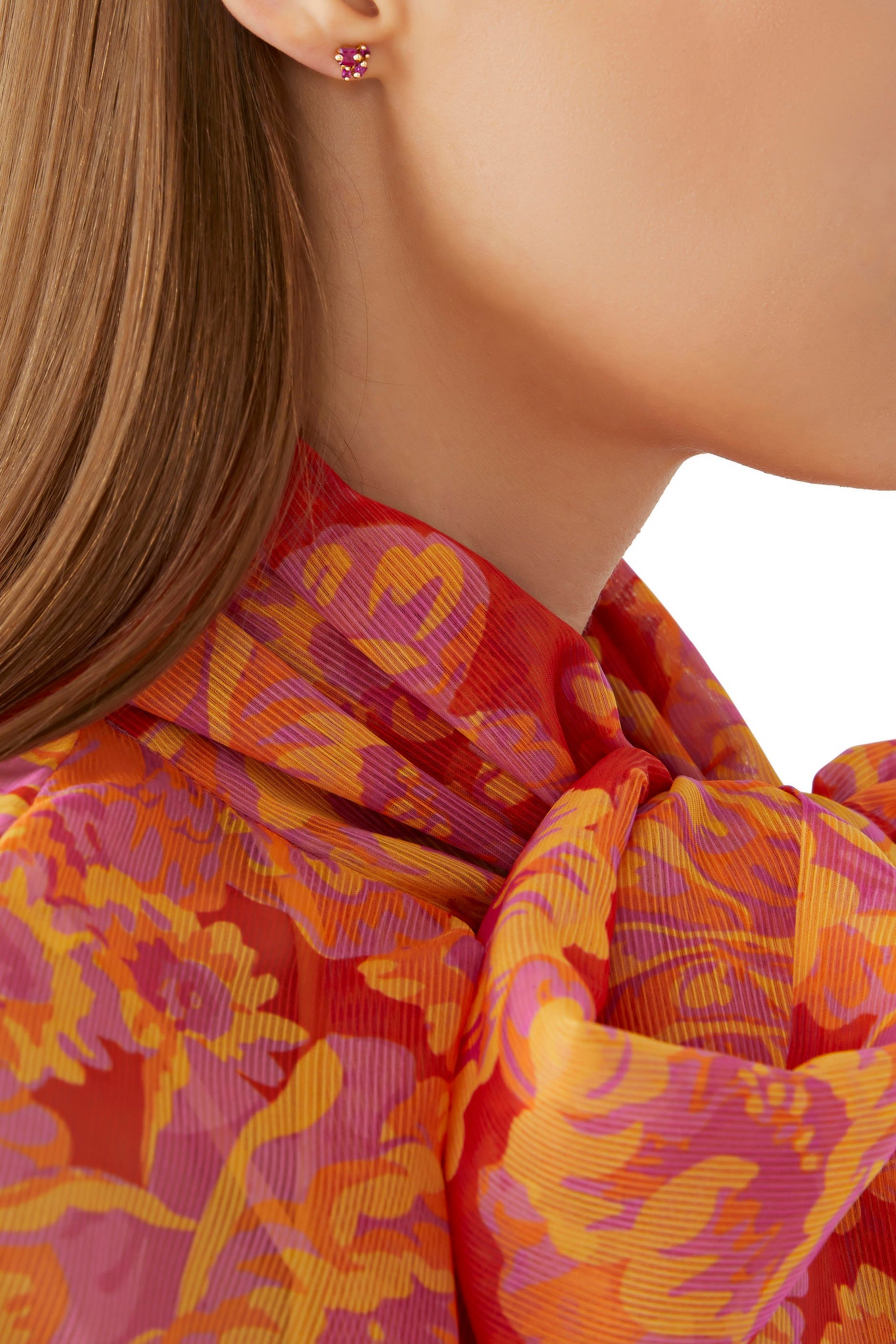 Princess Stud Earrings, 18k Rose Gold & Ruby