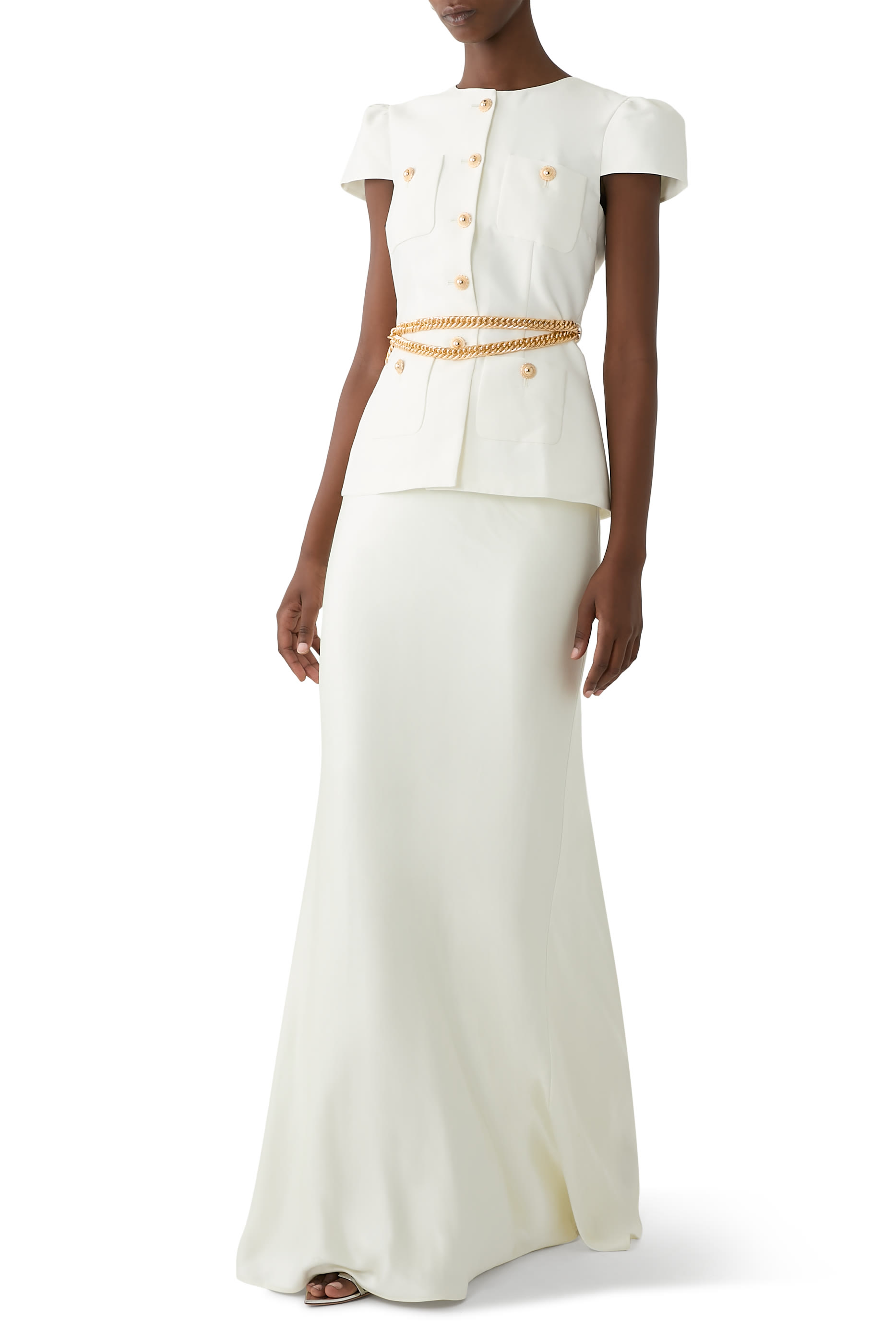 Taffeta Chain Belt Maxi Dress
