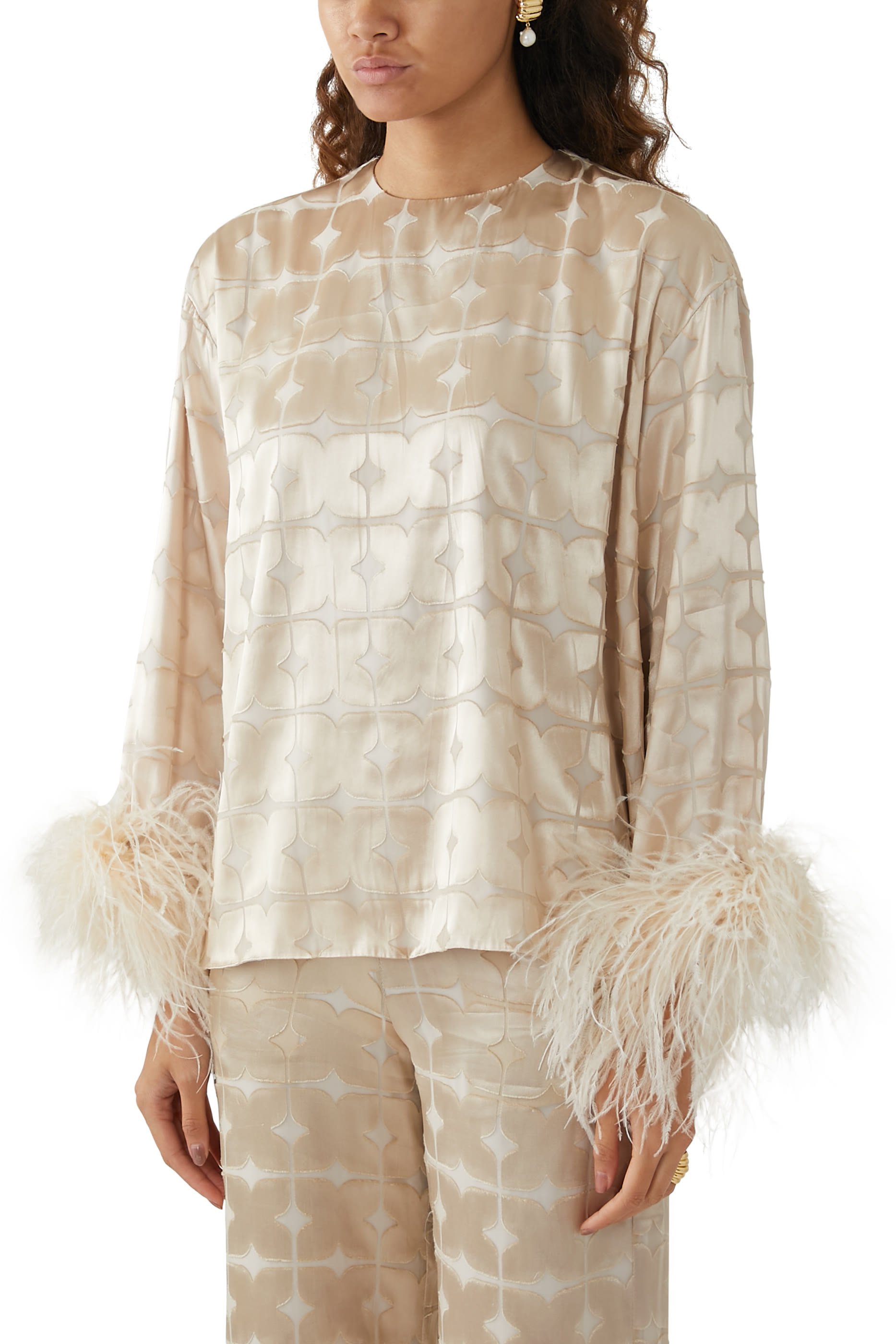 Feather Trim Cuffs Top