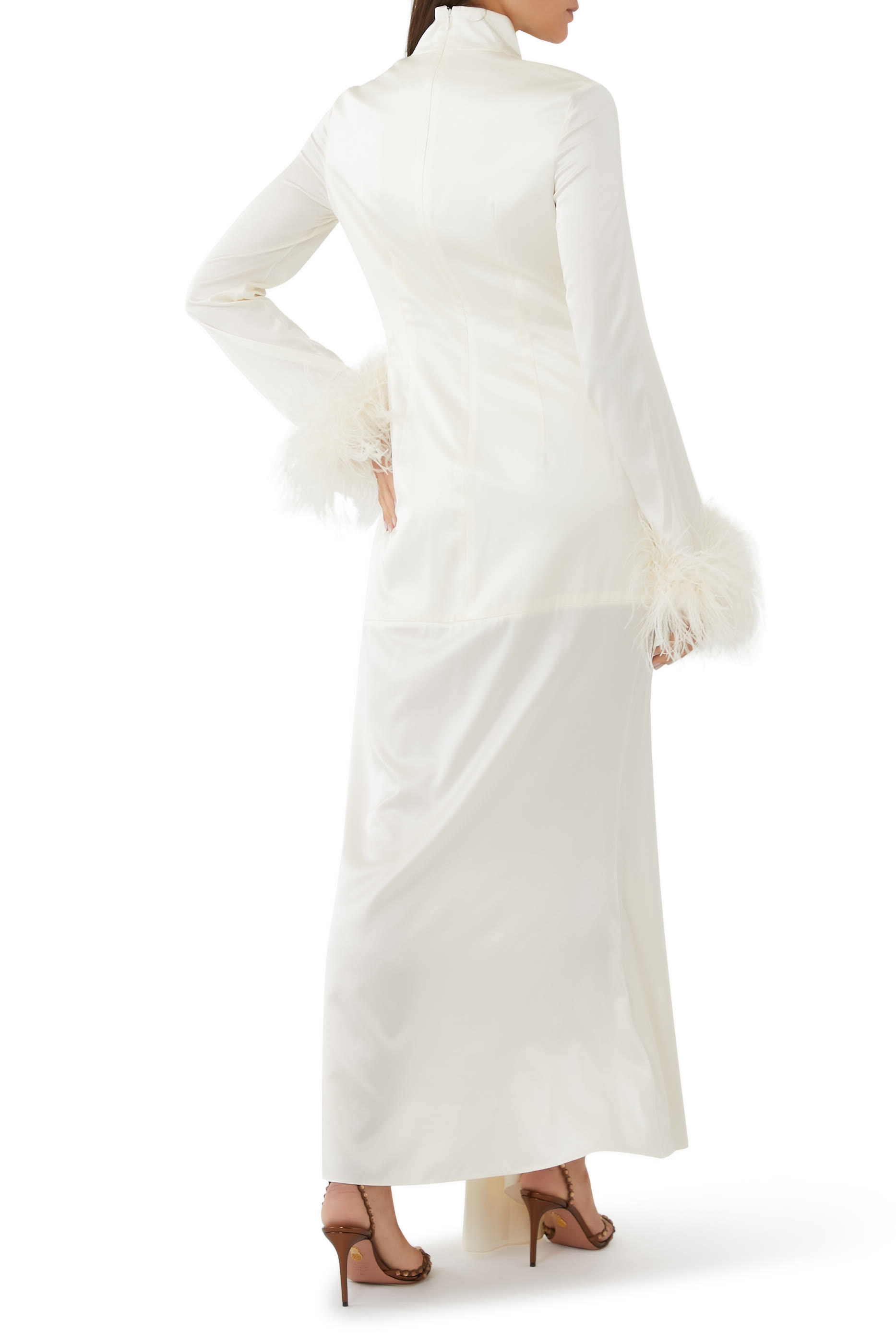 Cosmopolitan Long Sleeves Feather Cuff Maxi Dress