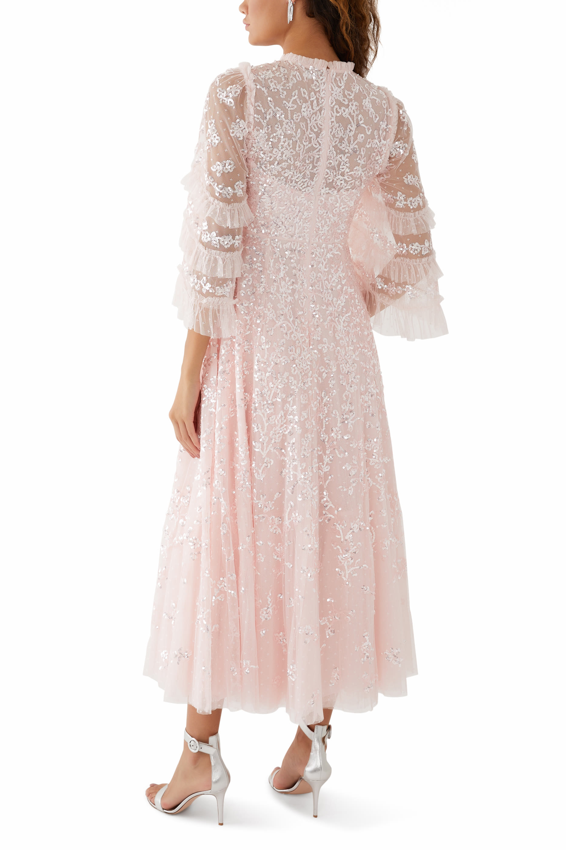 Floral Lace Round Neck Ankle Gown