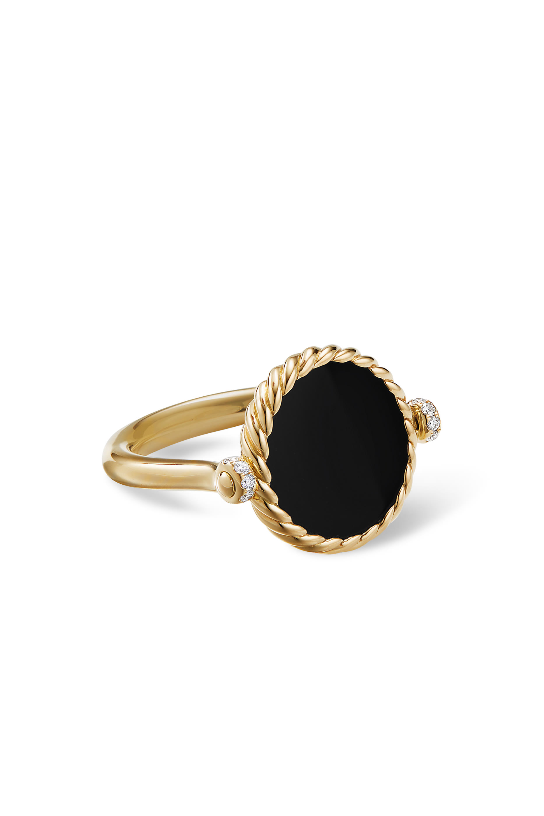 Elements&reg; Swivel Ring in 18K Yellow Gold with Black Onyx and Mother of Pearl and Pav&eacute; Diamonds