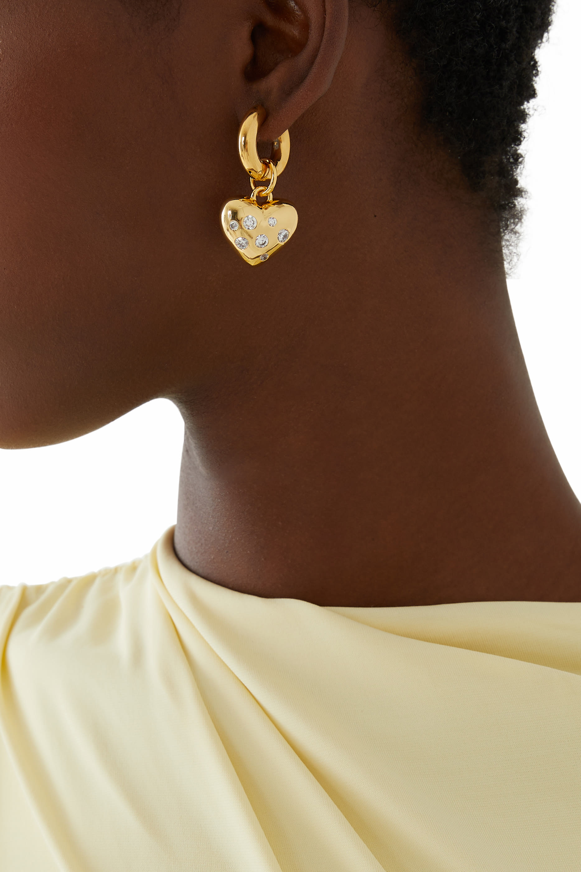 Heart and Pearl Earrings,  24k Gold-Plated Brass with Pearl & Crystals