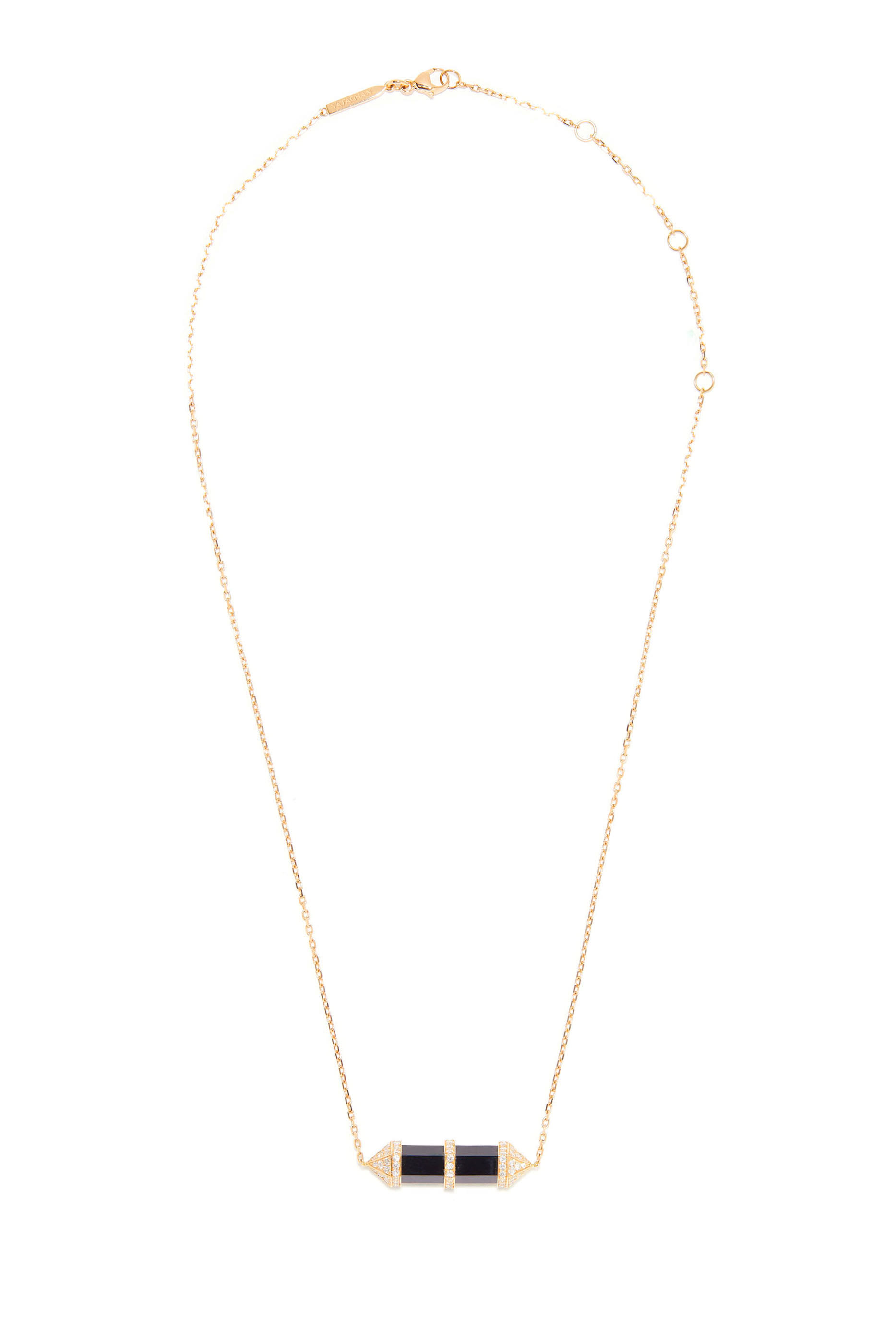 Horizontal Chakra Necklace, 18k Rose Gold with Diamonds & Black Onyx