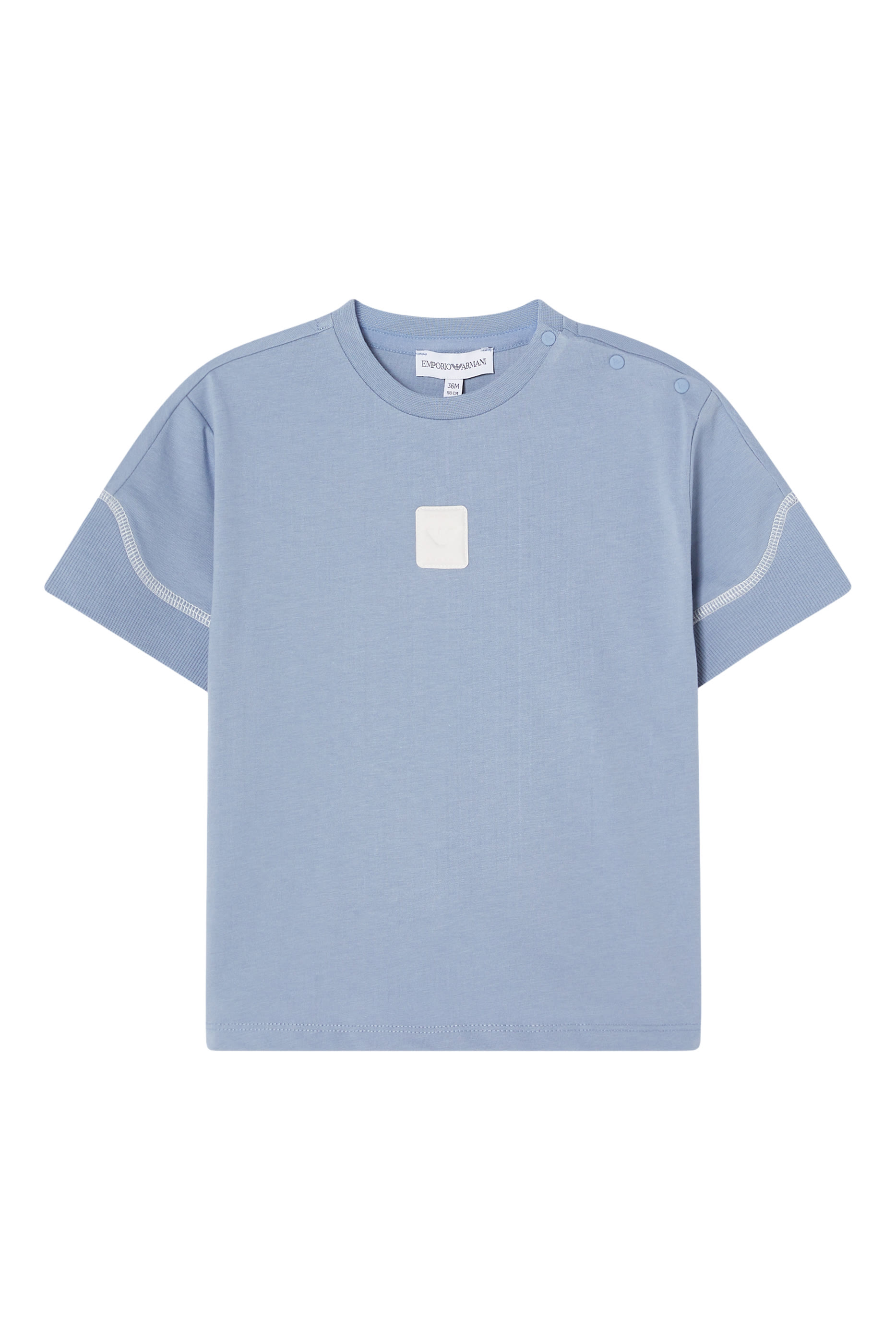 Kids Cotton Jersey T-Shirt with Shoulder Buttons & Logo Patch