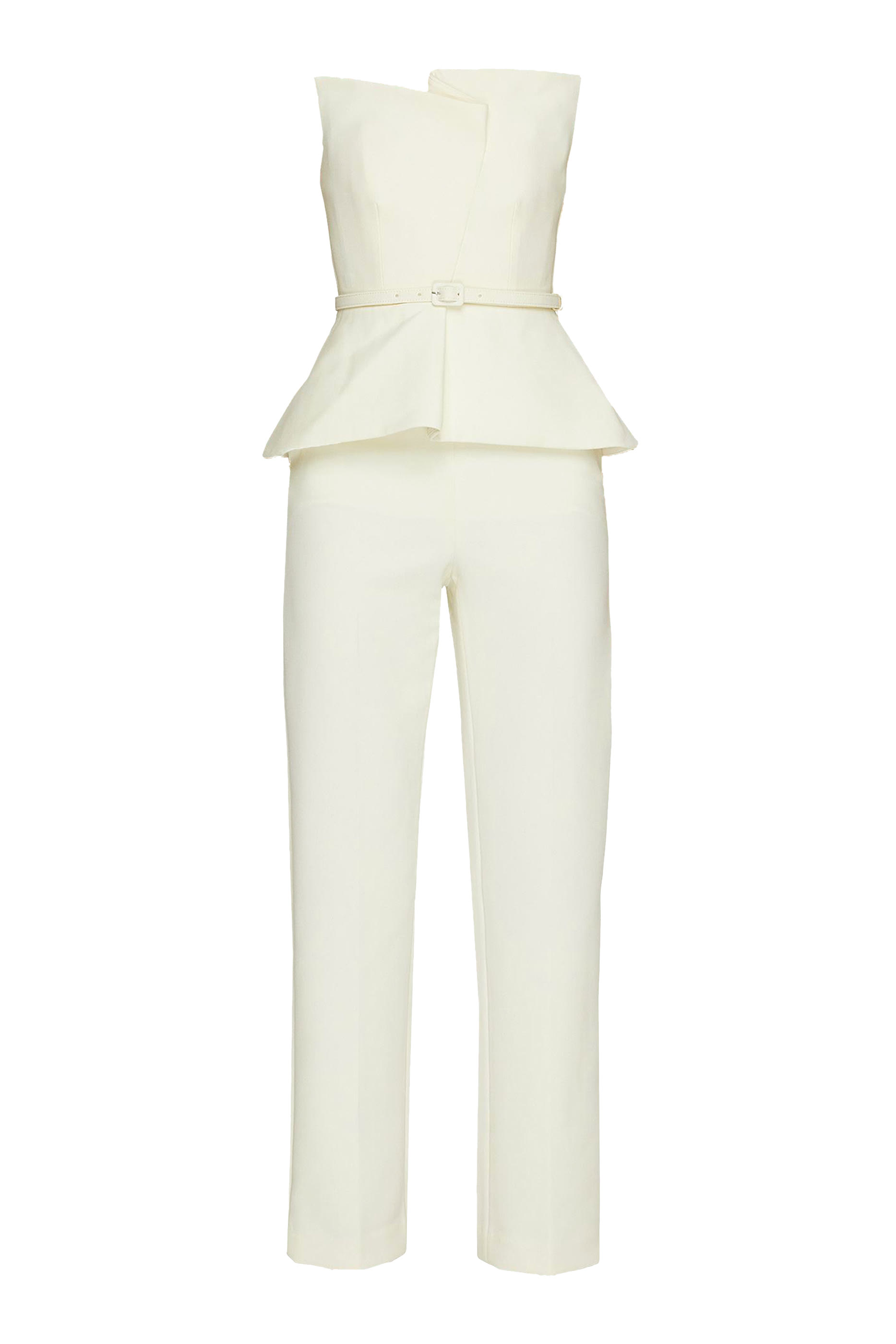 Strapless Peplum Crepe Jumpsuit