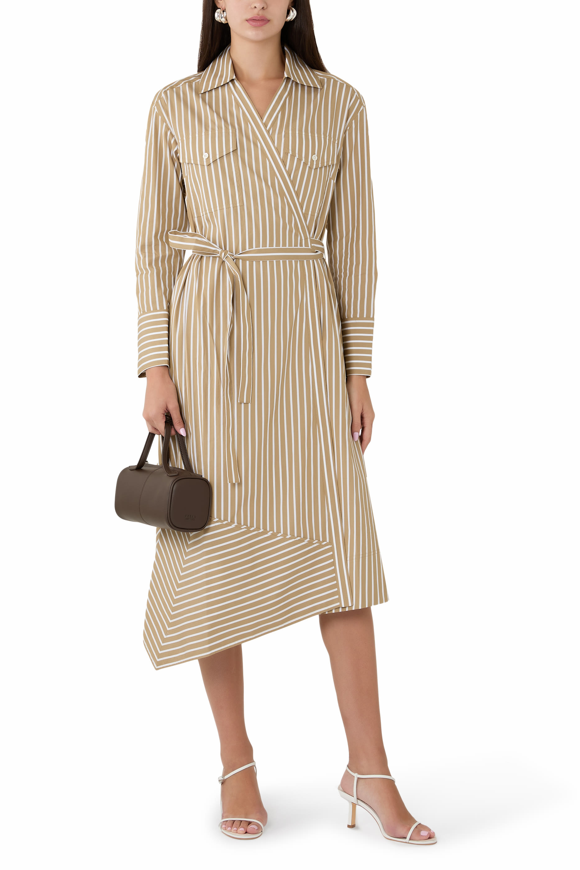 Stripe Poplin Wrap Shirt Dress 