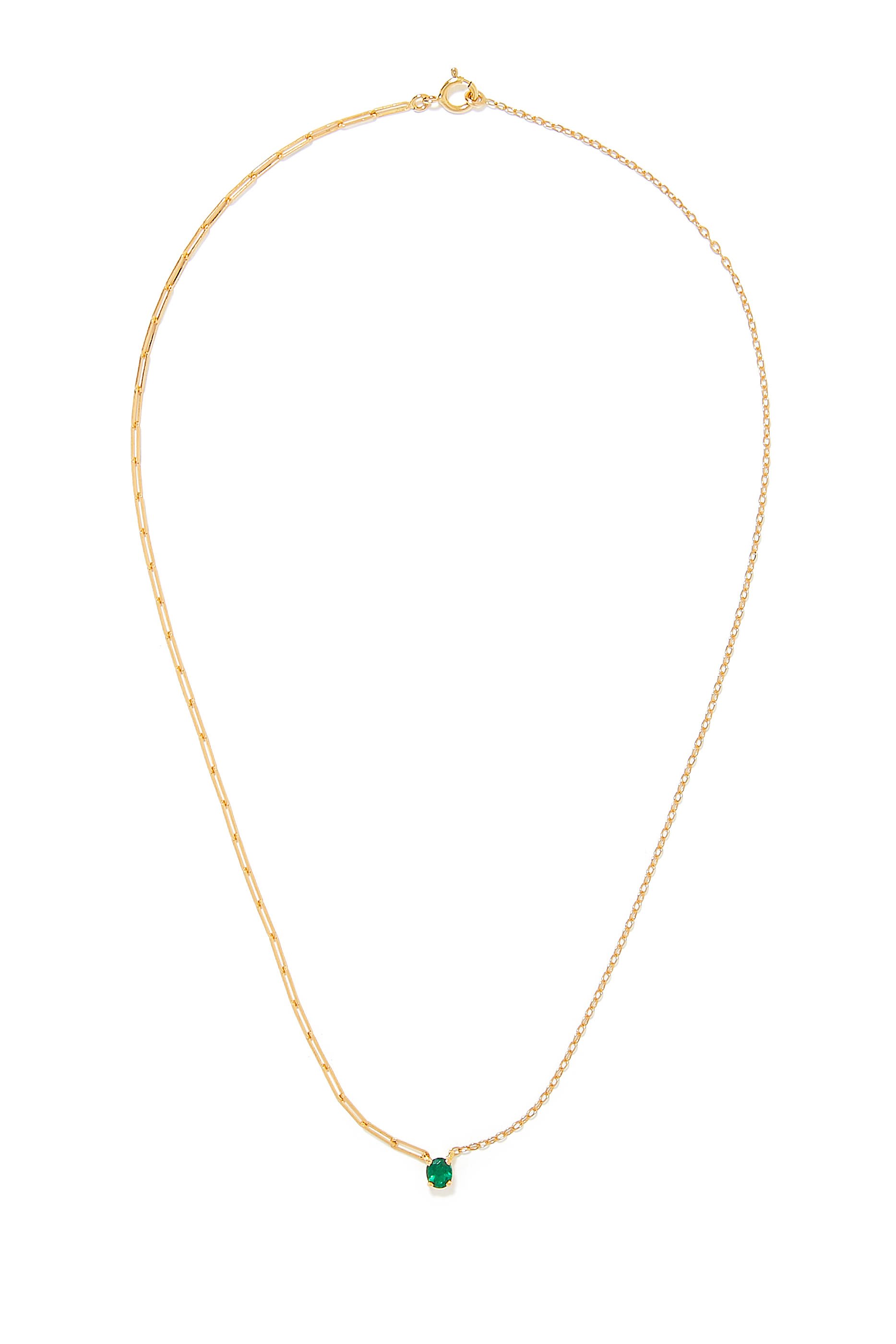 Solitaire Necklace, 18k Yellow Gold & Emerald