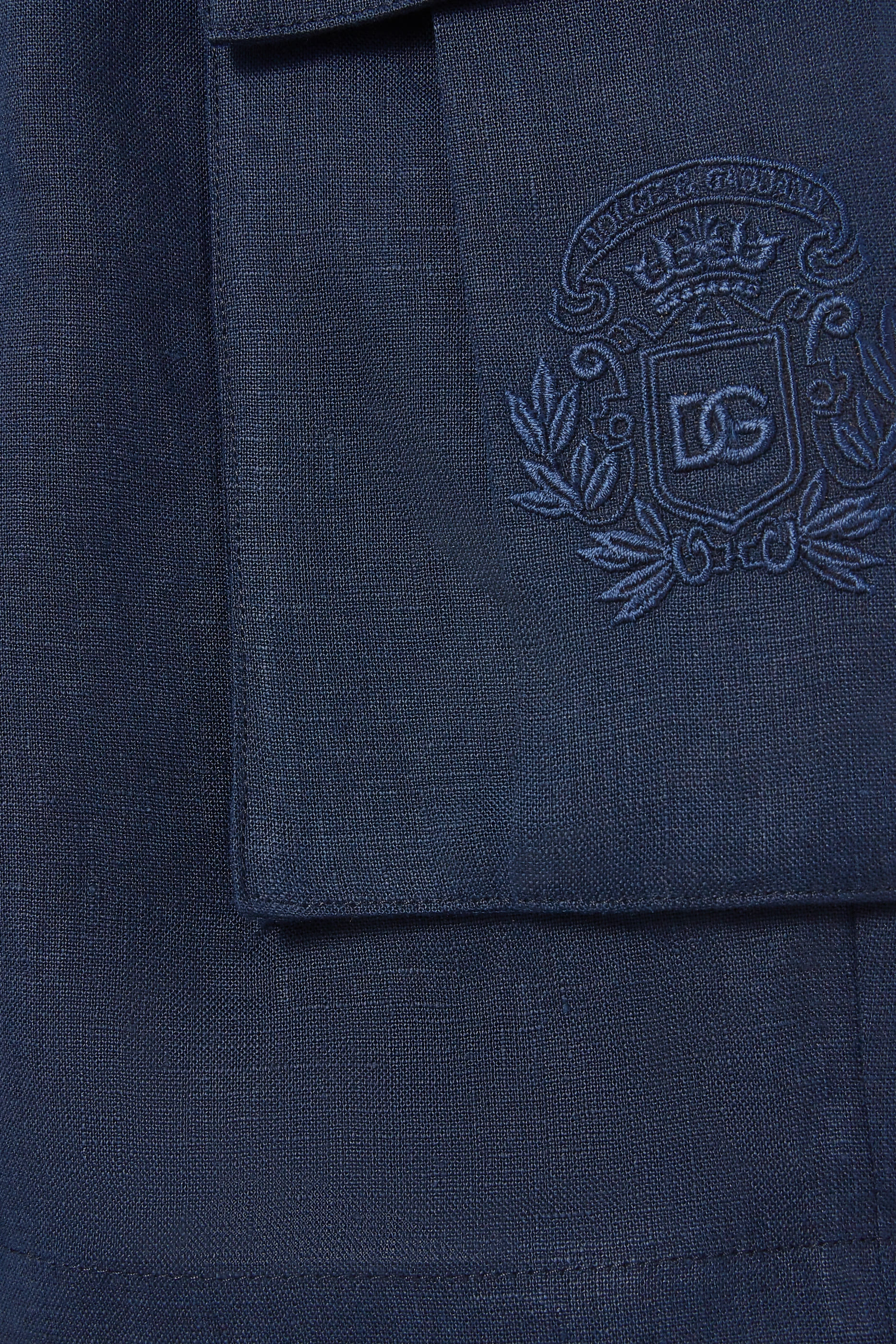 Kids Linen Bermuda Shorts with Crest Embroidery