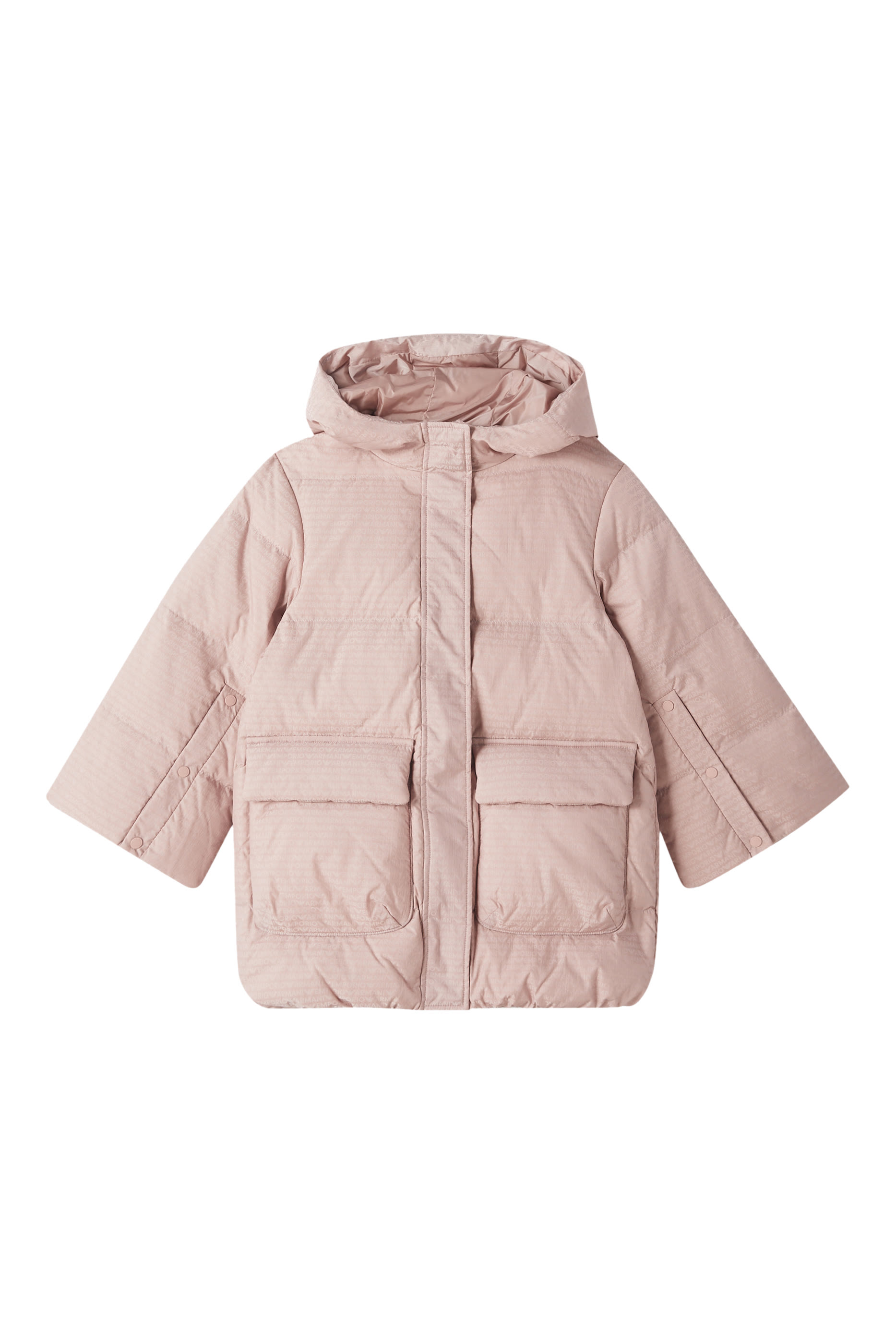 Kids Puffer Hoodie Long Micro EA Text Logo