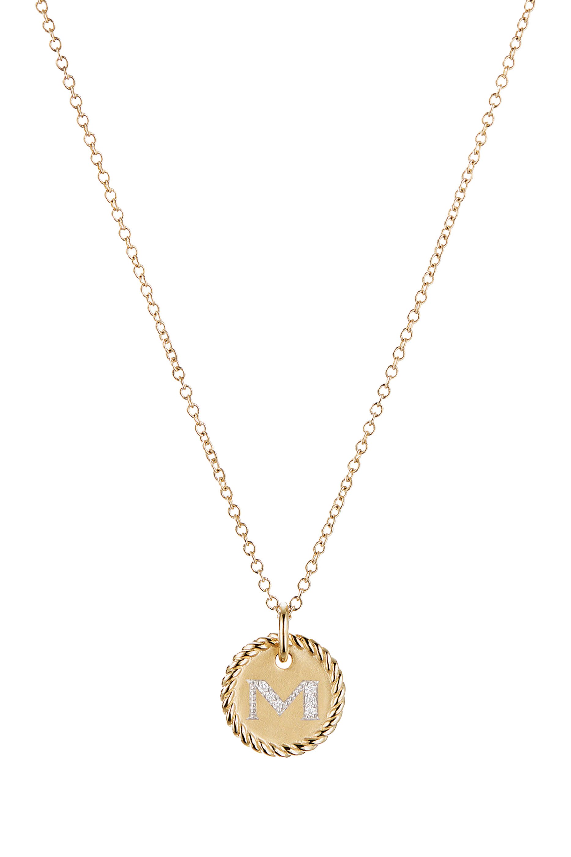 M Initial Charm Necklace, 18K Yellow Gold & Diamonds