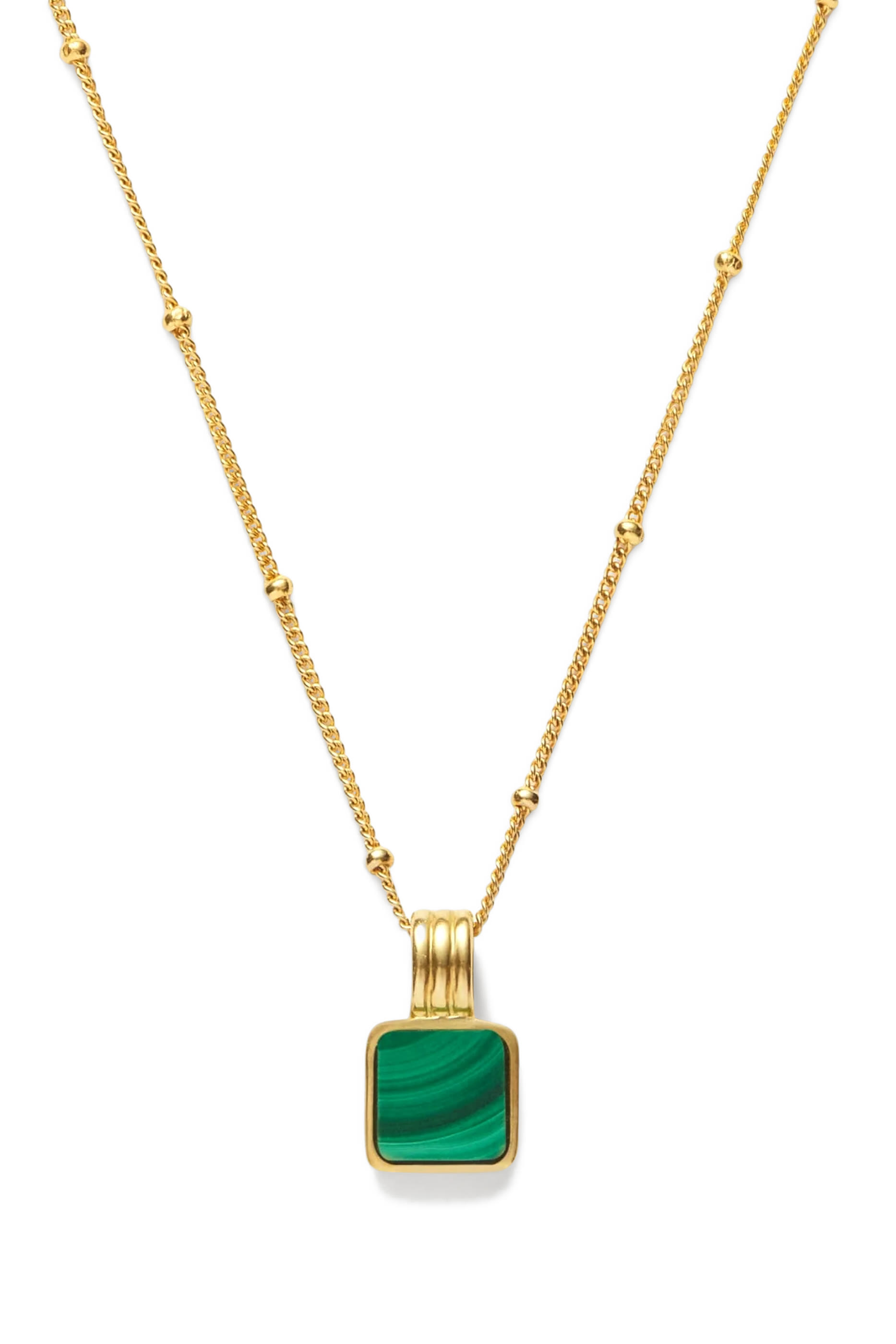  Lucy Williams Square Malachite Necklace, 18k Gold Plated Vermeil on Sterling Silver