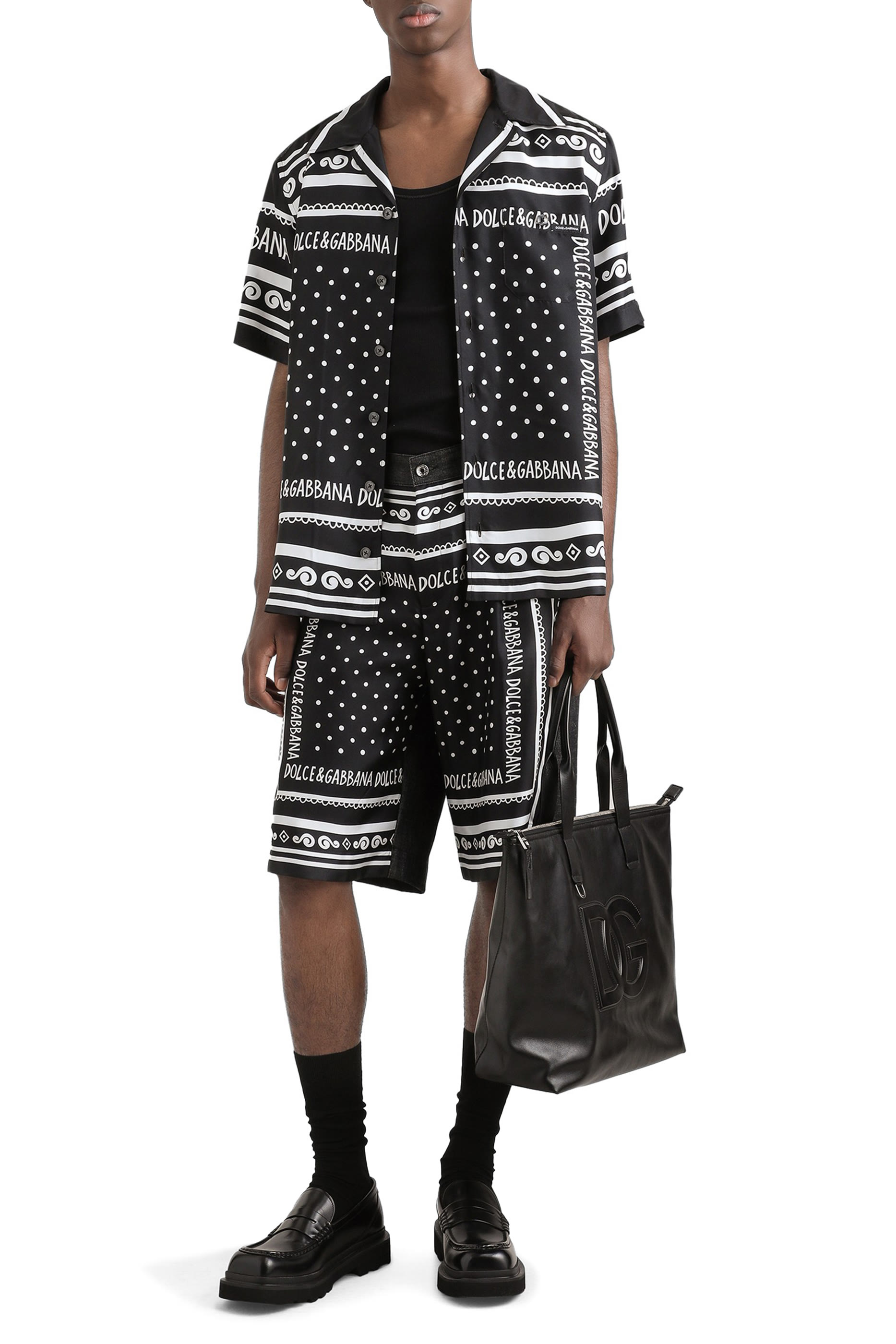 Printed Silk and Denim Shorts