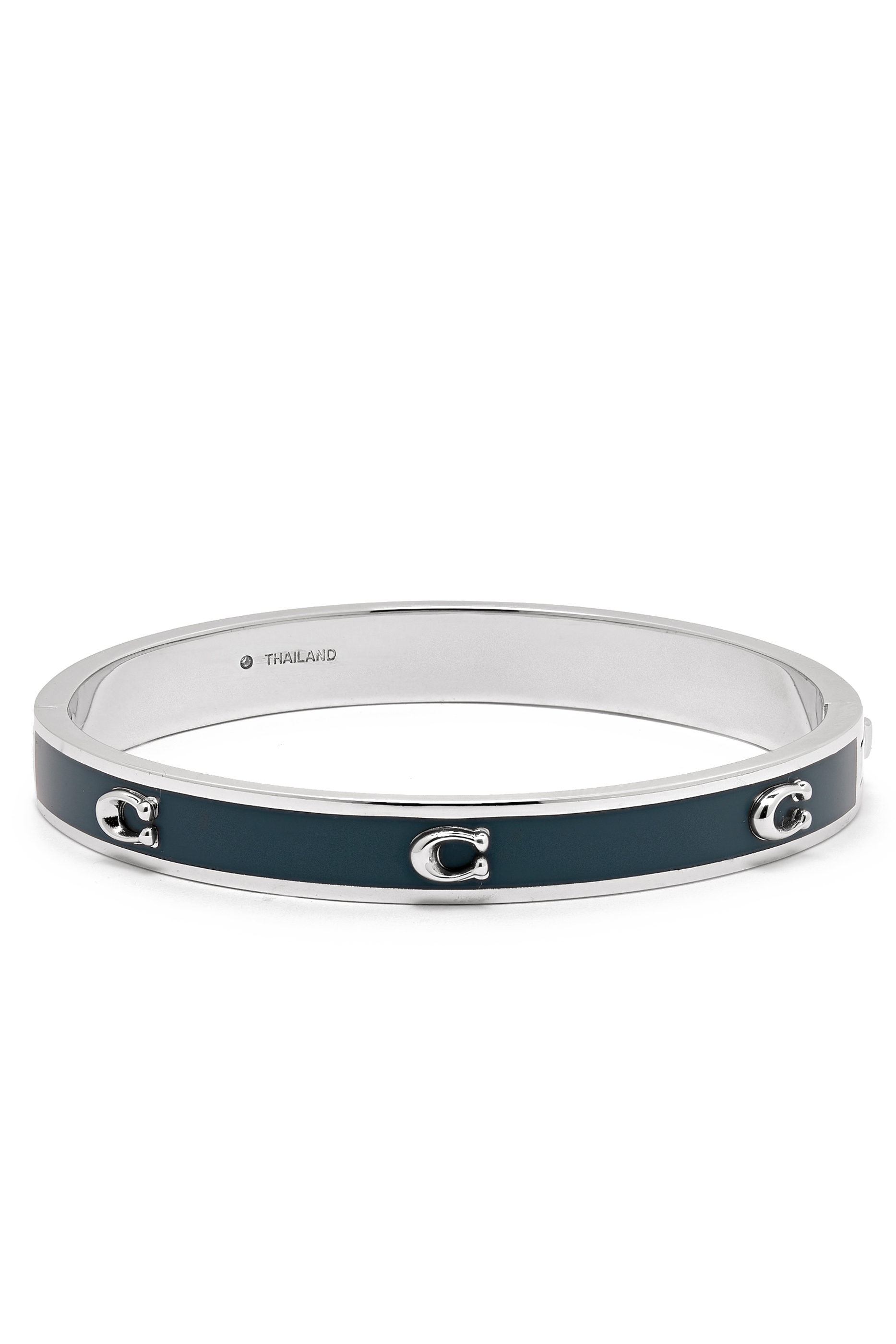 Pegged C Enamel Hinged Bangle Bracelet