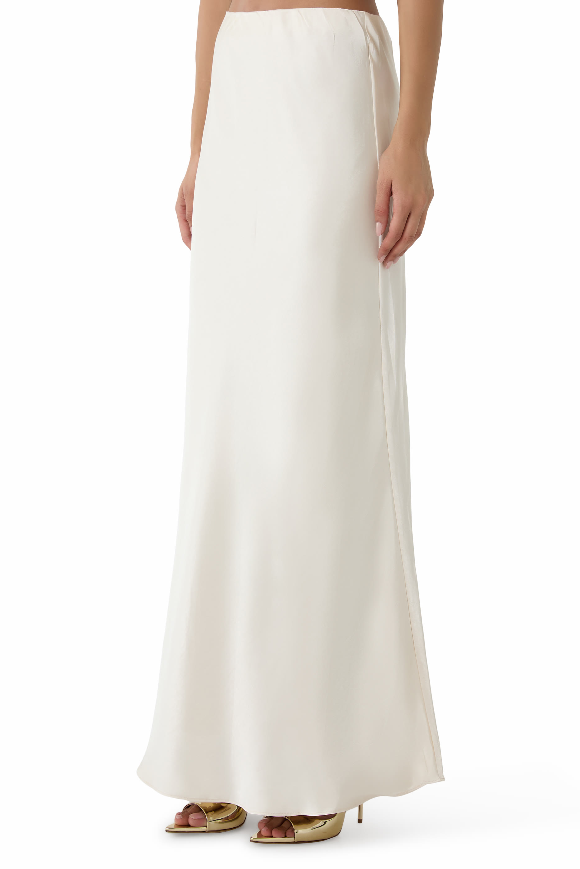 Satin-Feel Draped Maxi Skirt