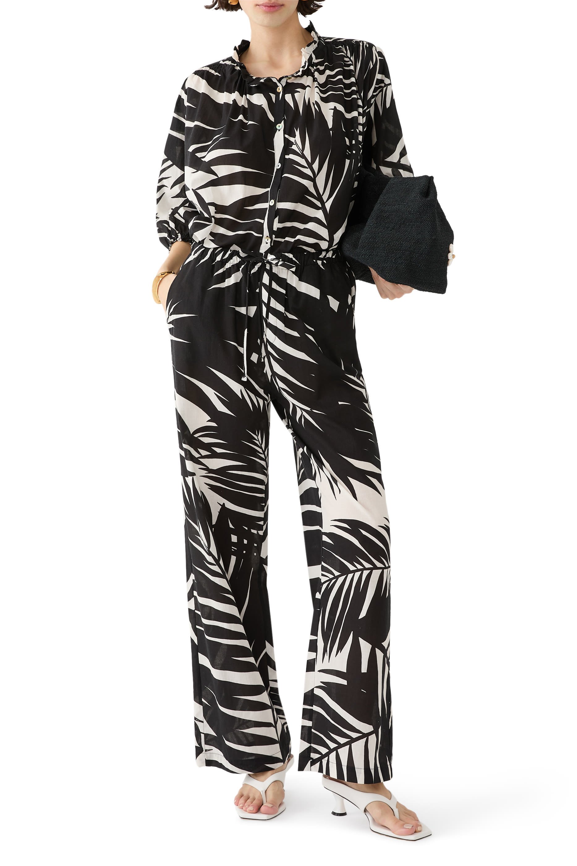 Palm Print Wide Leg Trousers