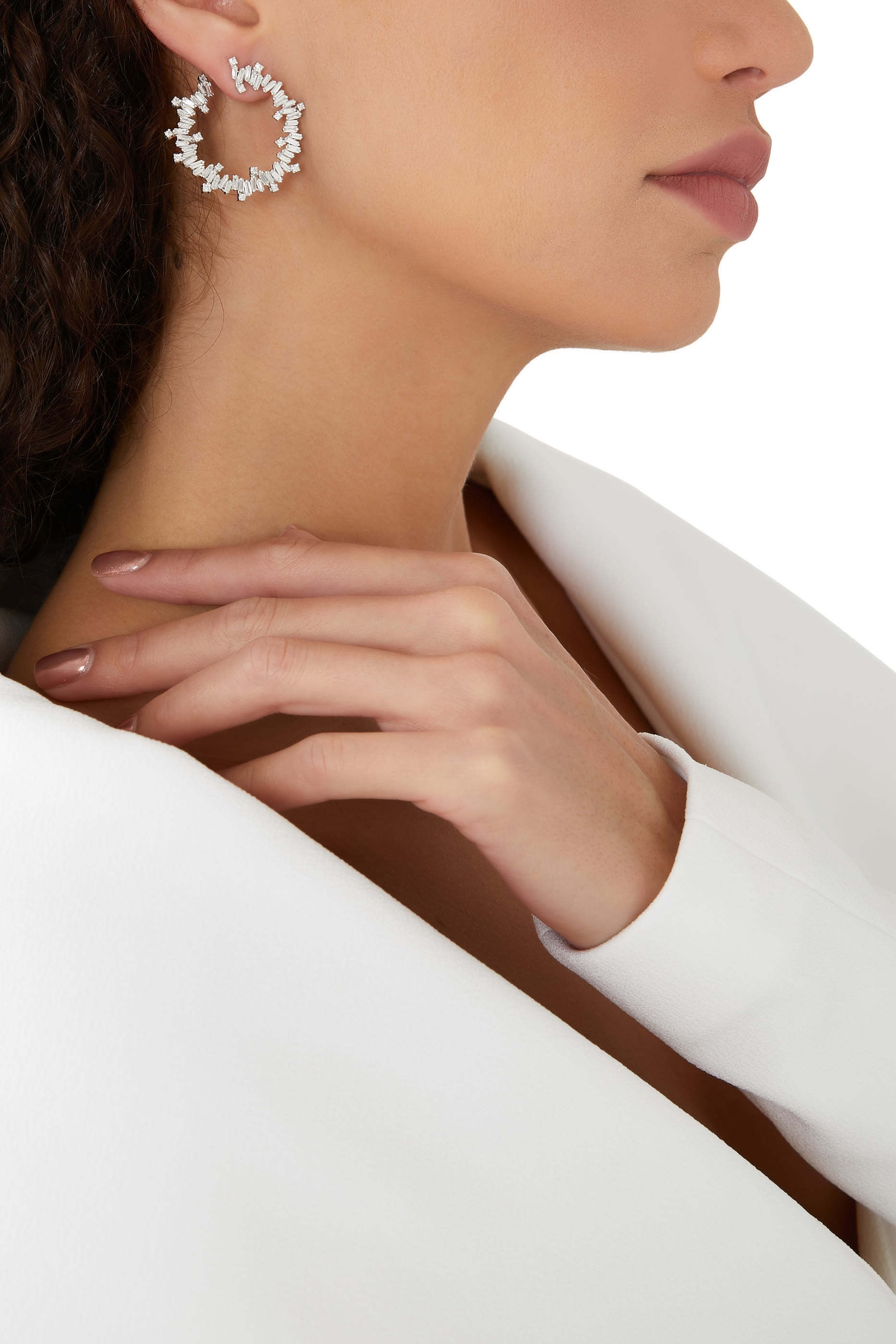 Fireworks Diamond Baguette Spiral Hoop, White Gold & Diamonds