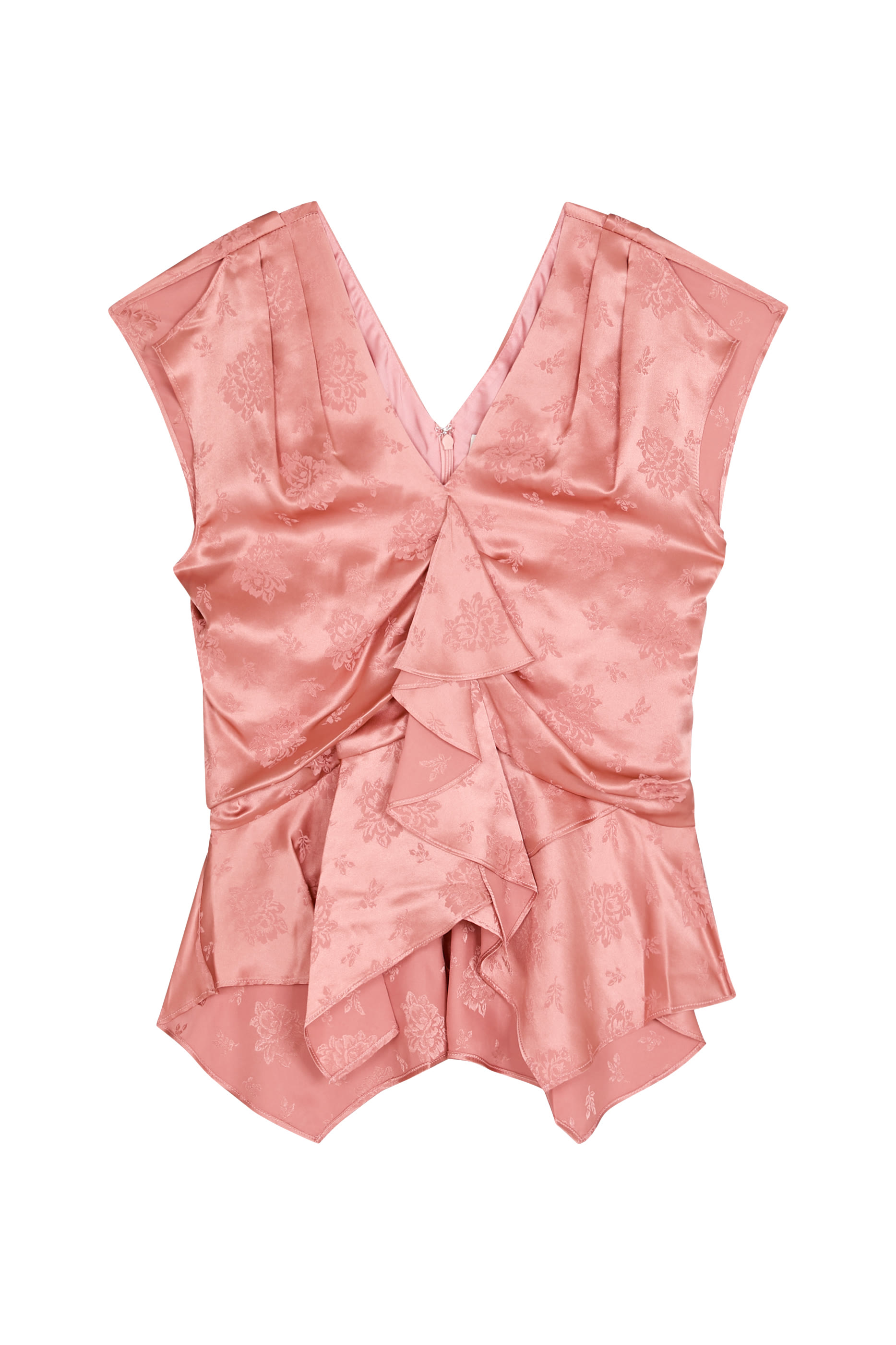 Floral Jacquard Draped Handkerchief Top 