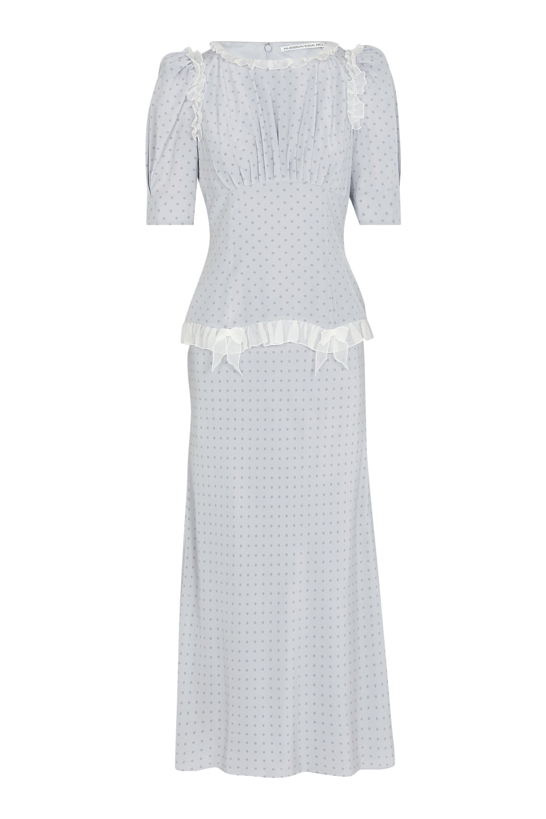 Polka Dot Print Ruffles Midi Dress