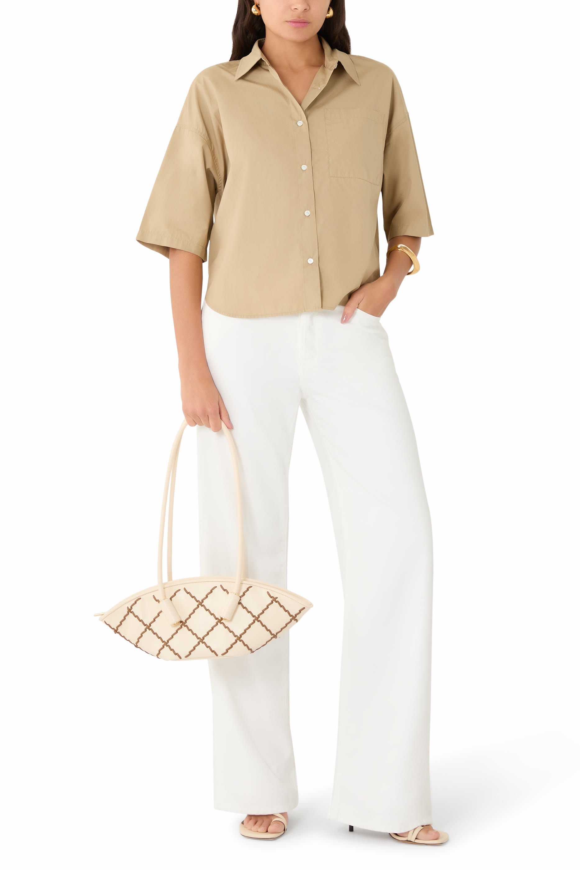 Frances Cropped Cape Button Up Shirt