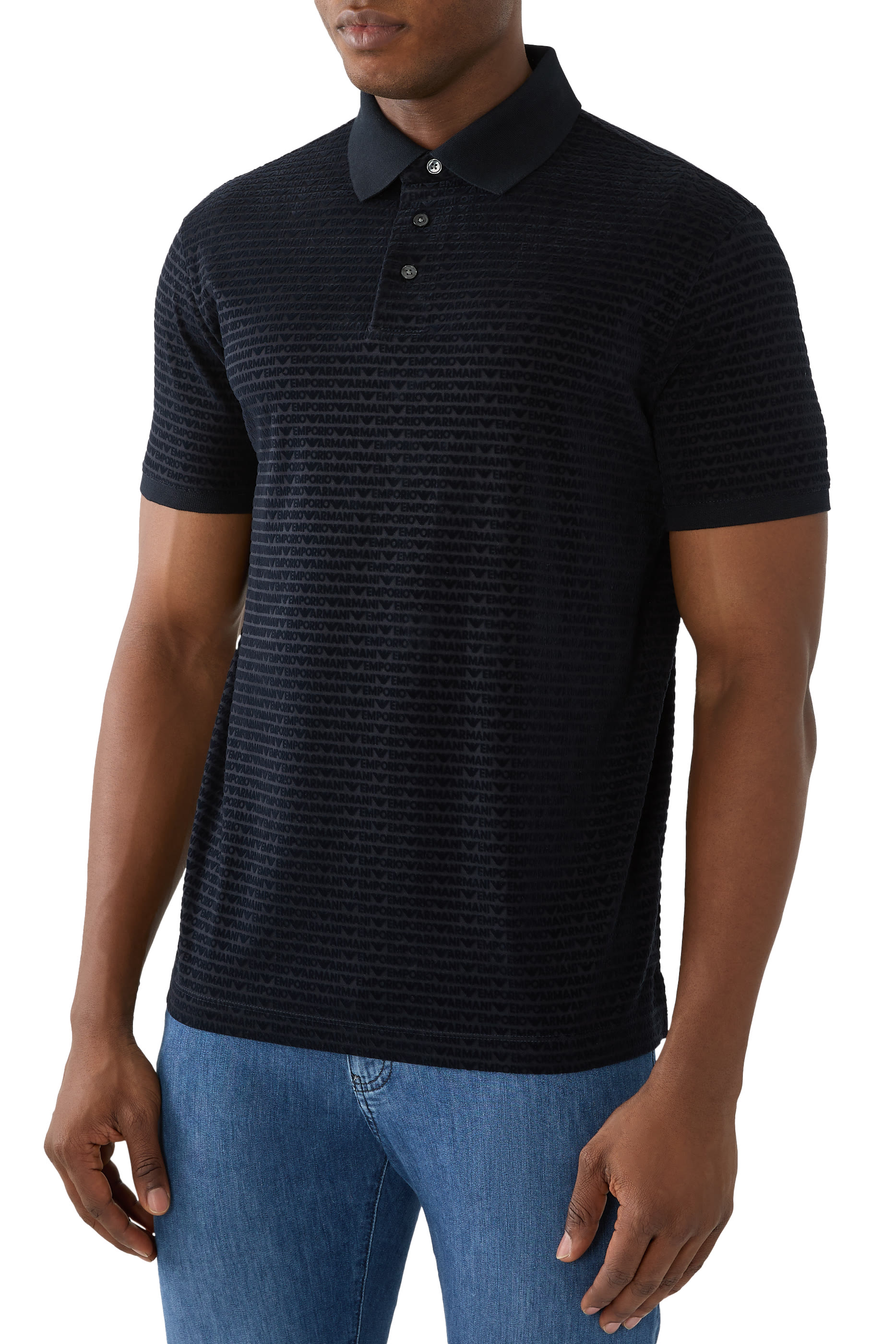 All-Over Jacquard Lettering Jersey Polo Shirt