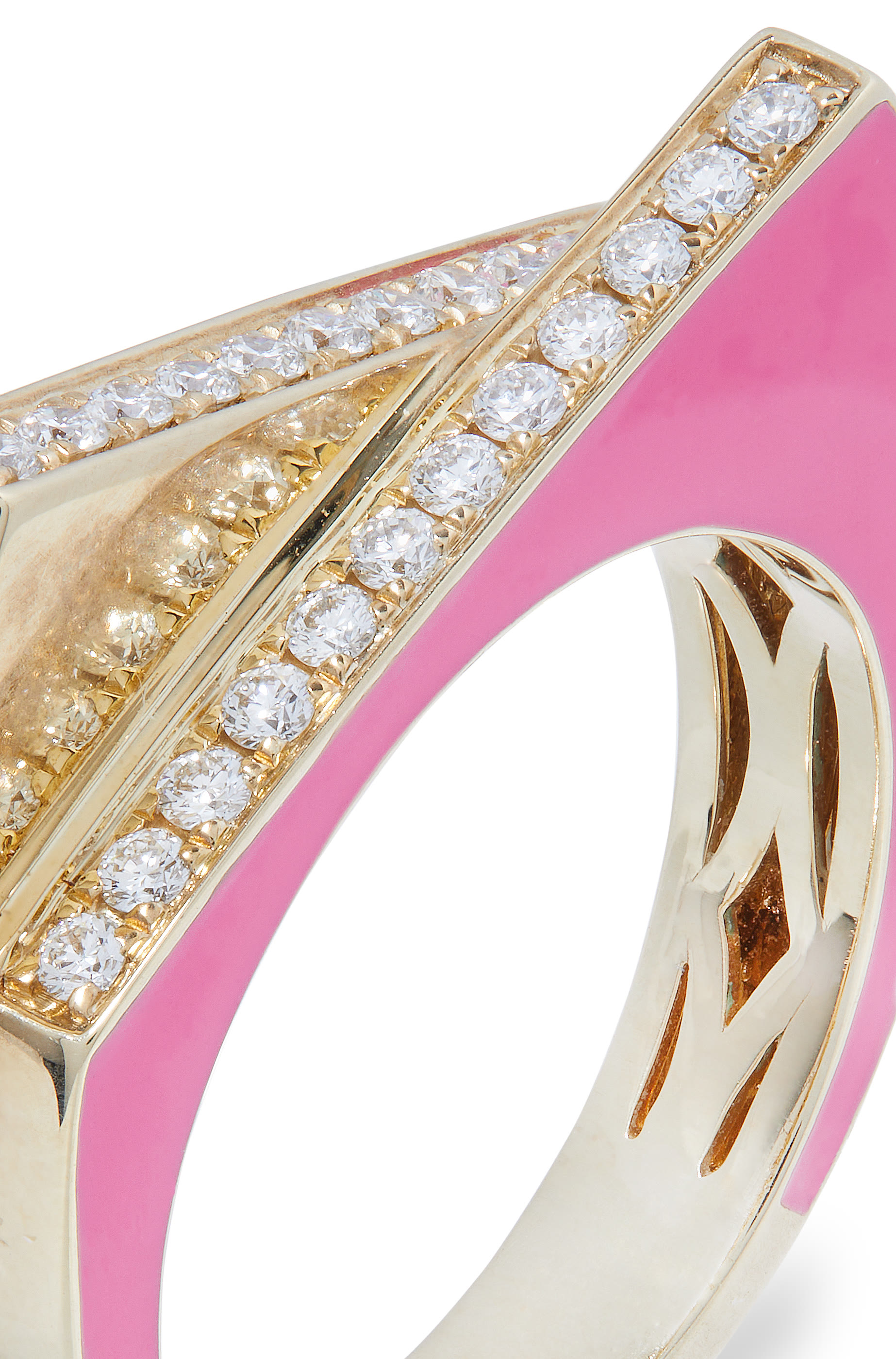 Handcuff Ring, 9k Yellow Gold with Diamonds & Enamel