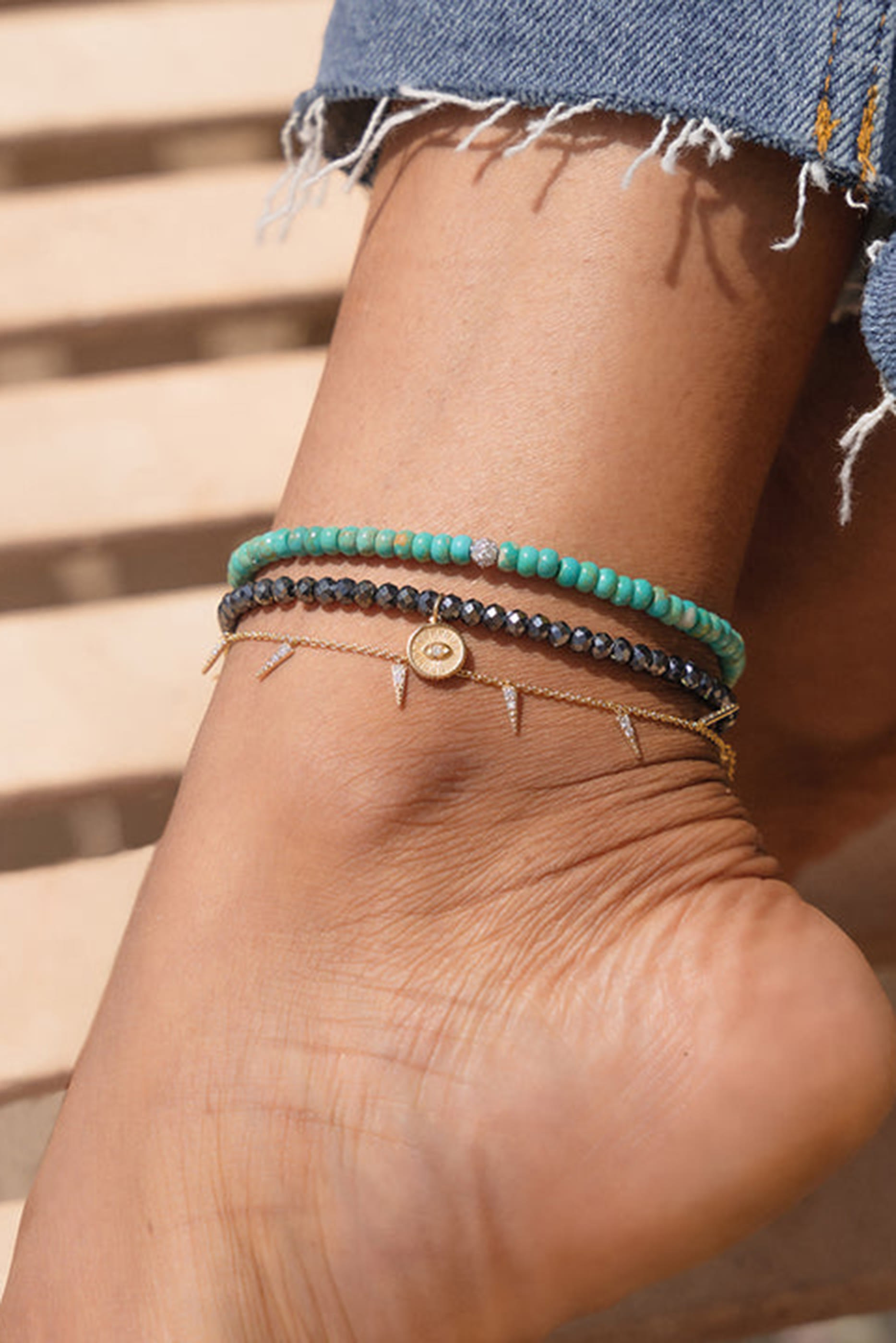 Large Fringe Anklet, 14k Yellow Gold & Diamonds