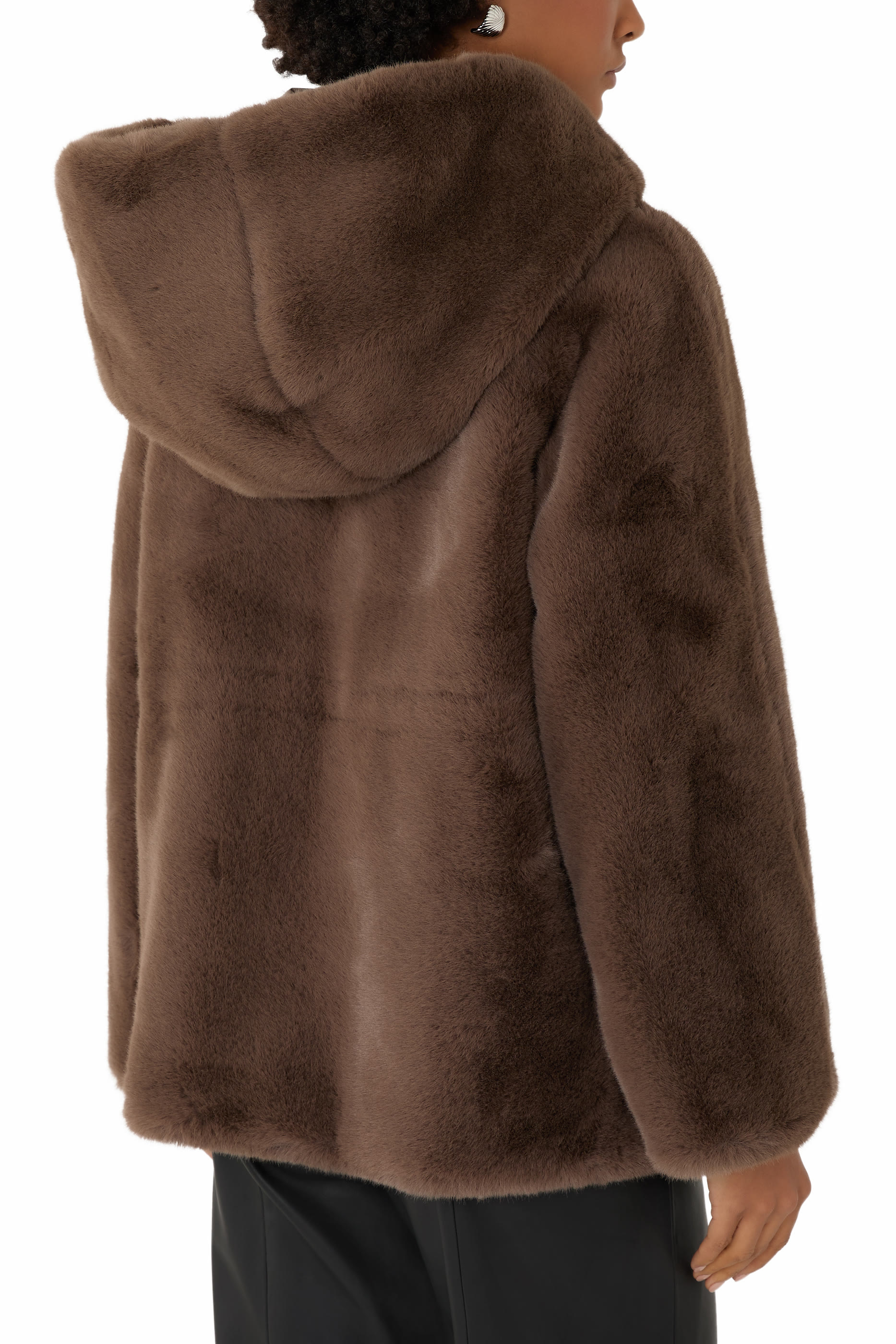 Faux-Fur Reversible Blouson with Hood and Drawstring