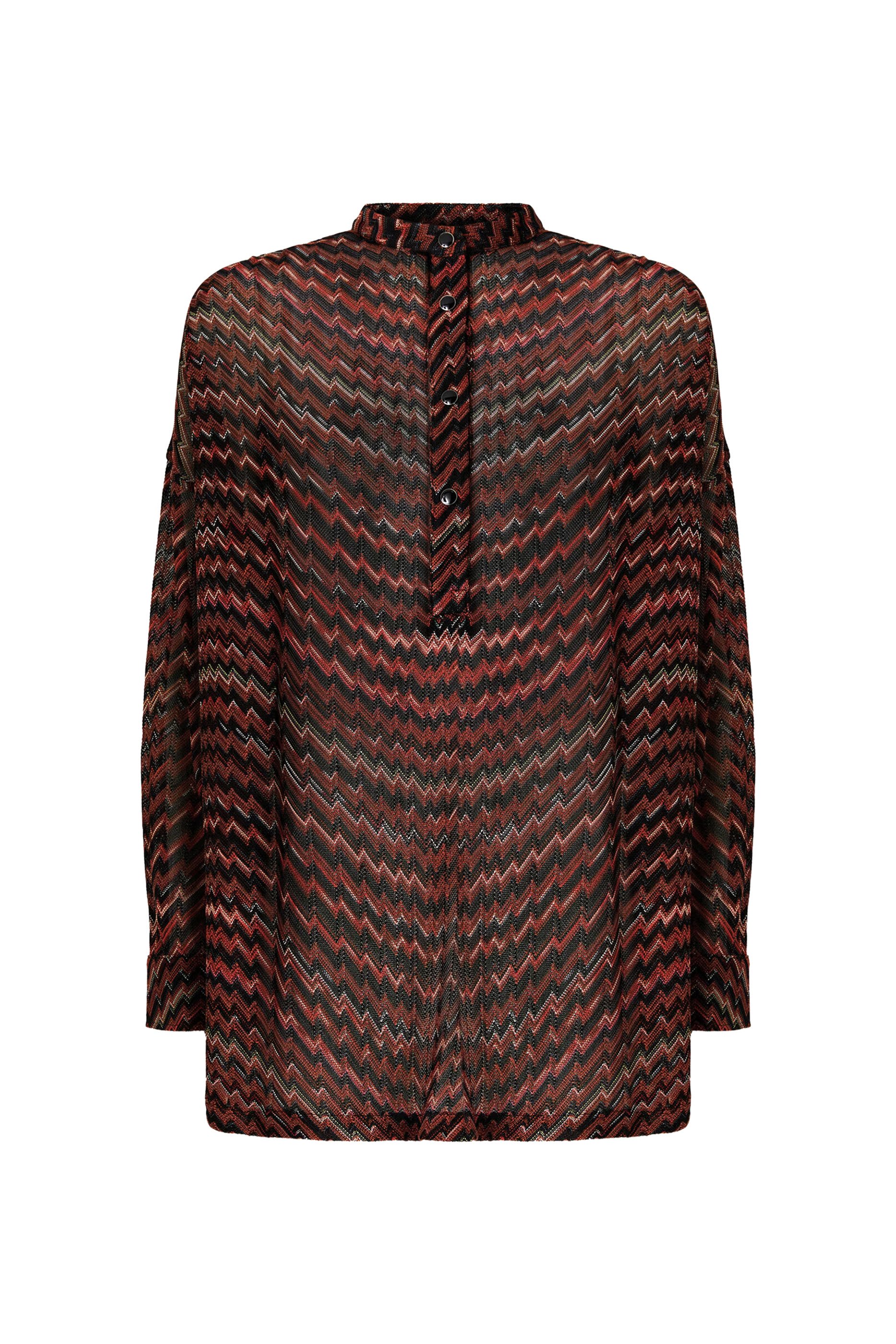 Blouse with Mandarin Collar & Zigzag Pattern