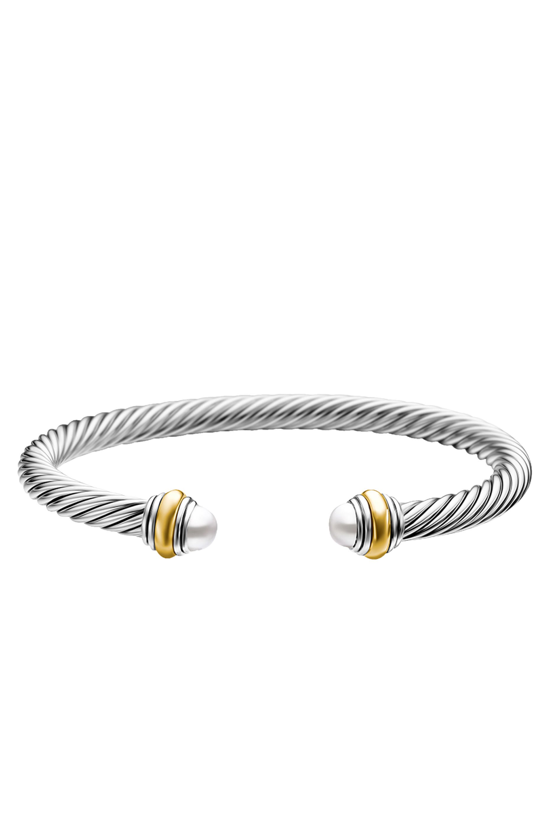 Classic Cable Bracelet, Sterling Silver with 14k Yellow Gold and Pearls