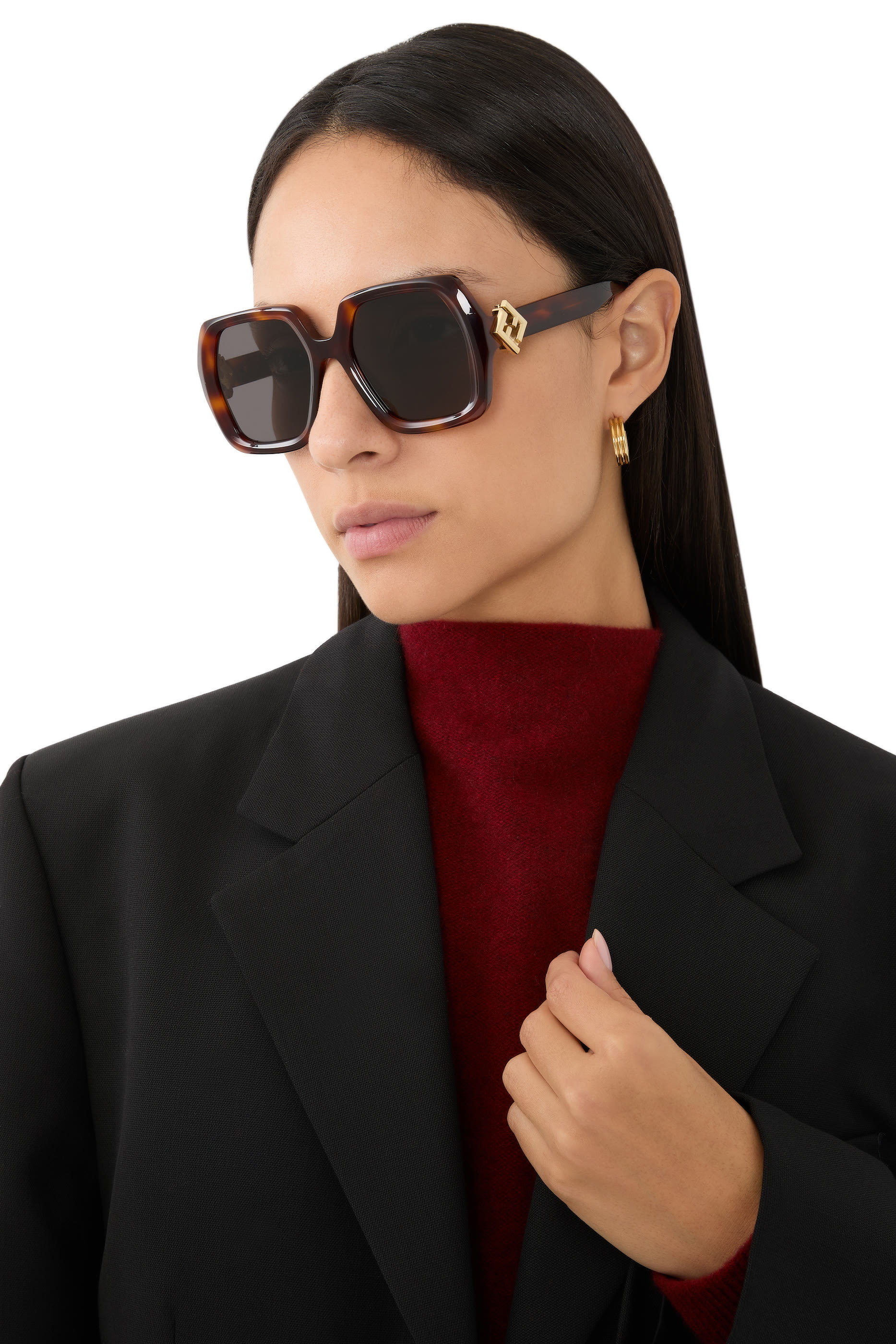 FF Diamonds Brown Havana Square Sunglasses