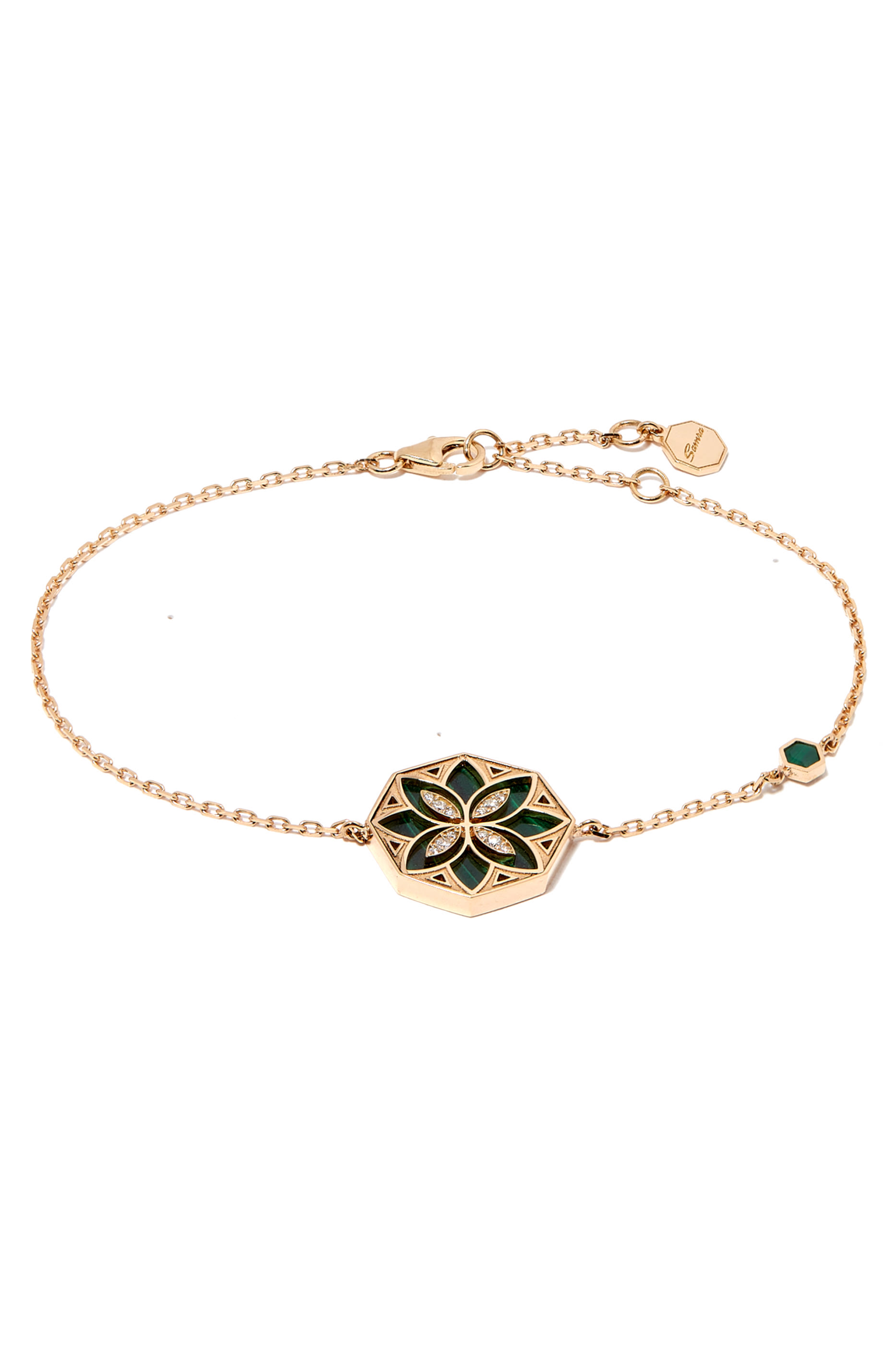 Ward Turath Small Bracelet, 18k Yellow Gold & Malachite, Diamonds