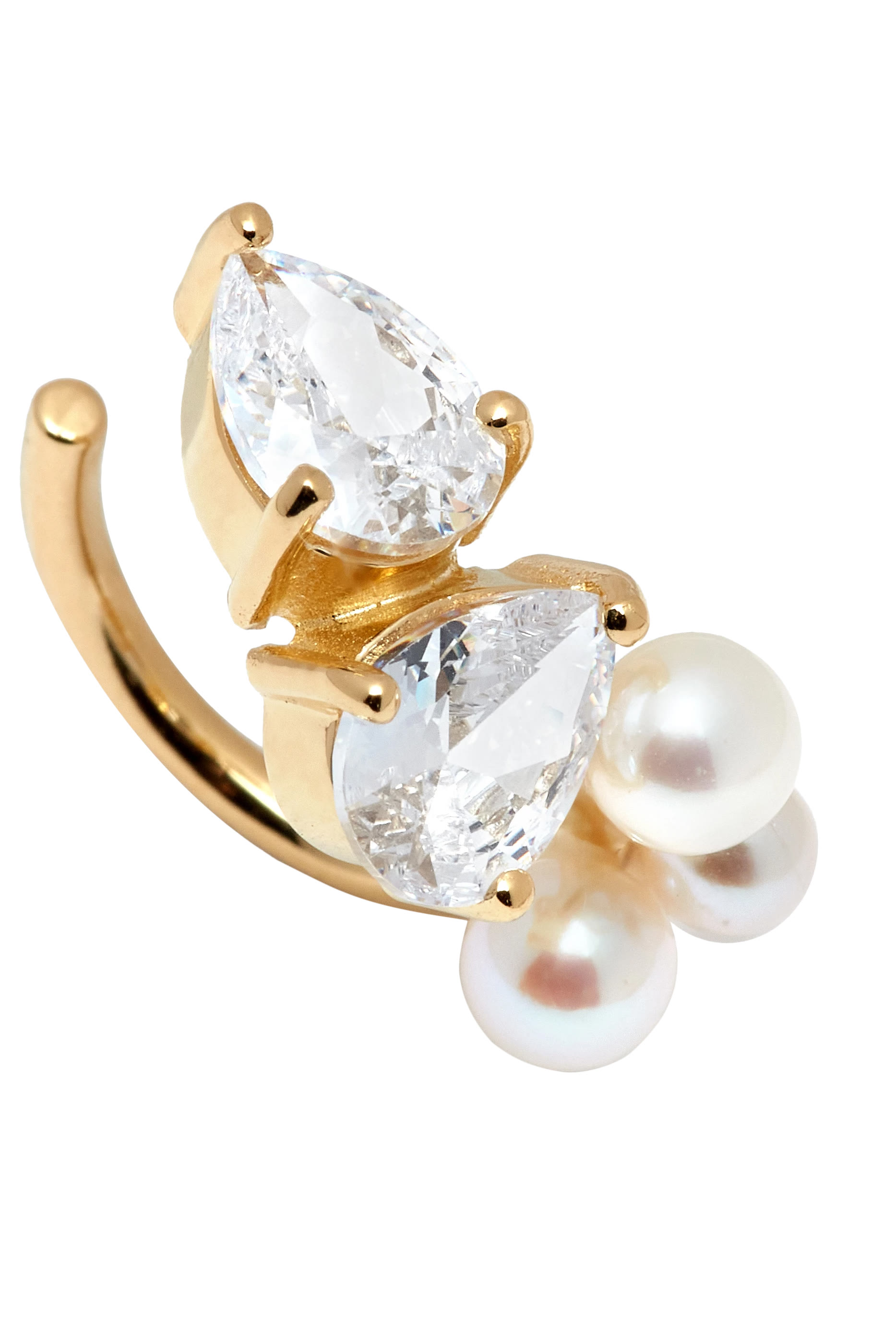 Chasing Shadows Ear Cuff, Recycled Sterling Silver Plated in 18ct Yellow Gold Vermeil with Freshwater Pearl & Cubic Zirconia