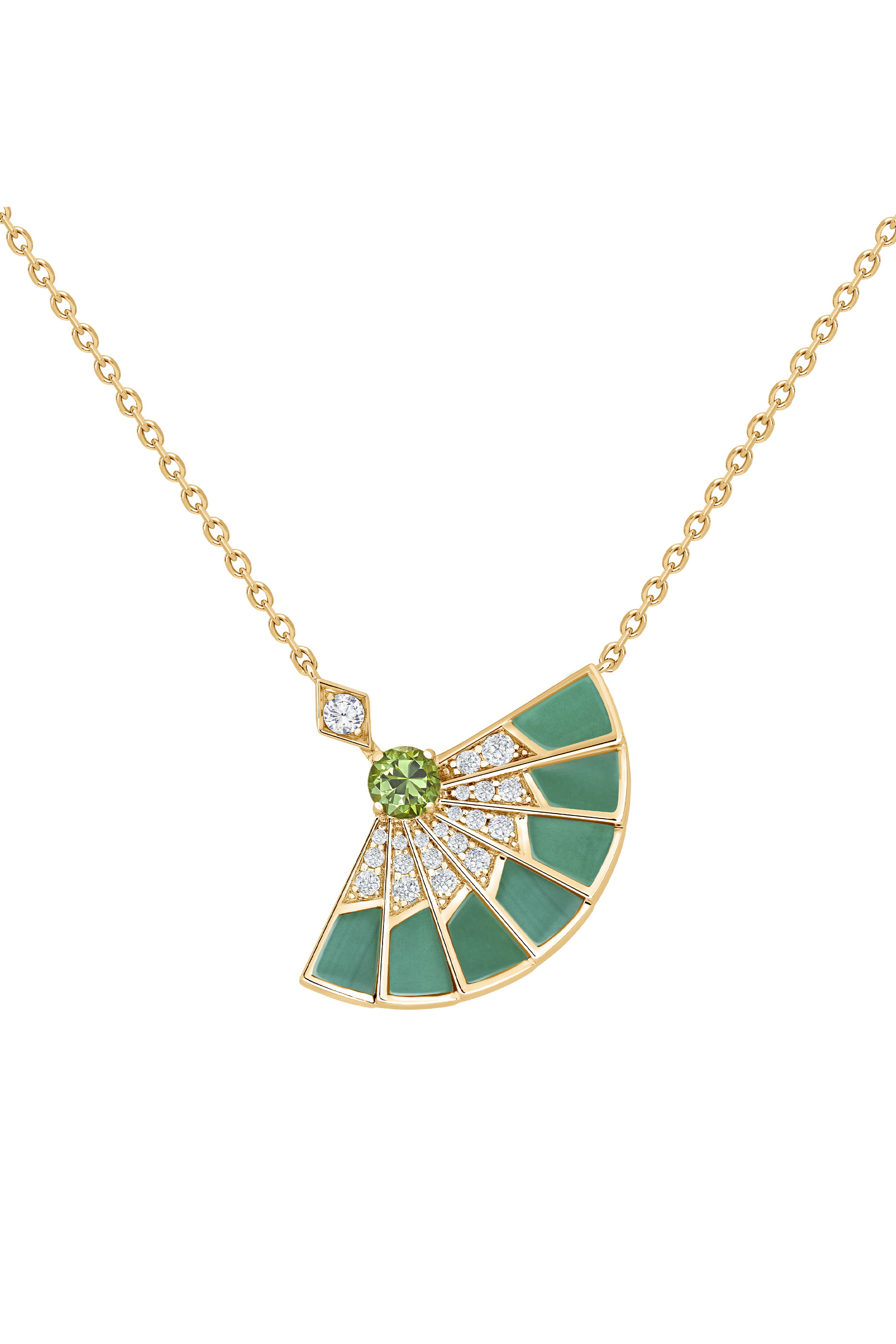 Fanfare Symphony Pendant, 18K Yellow Gold with Tsavorite, Diamonds & Apple Malachite