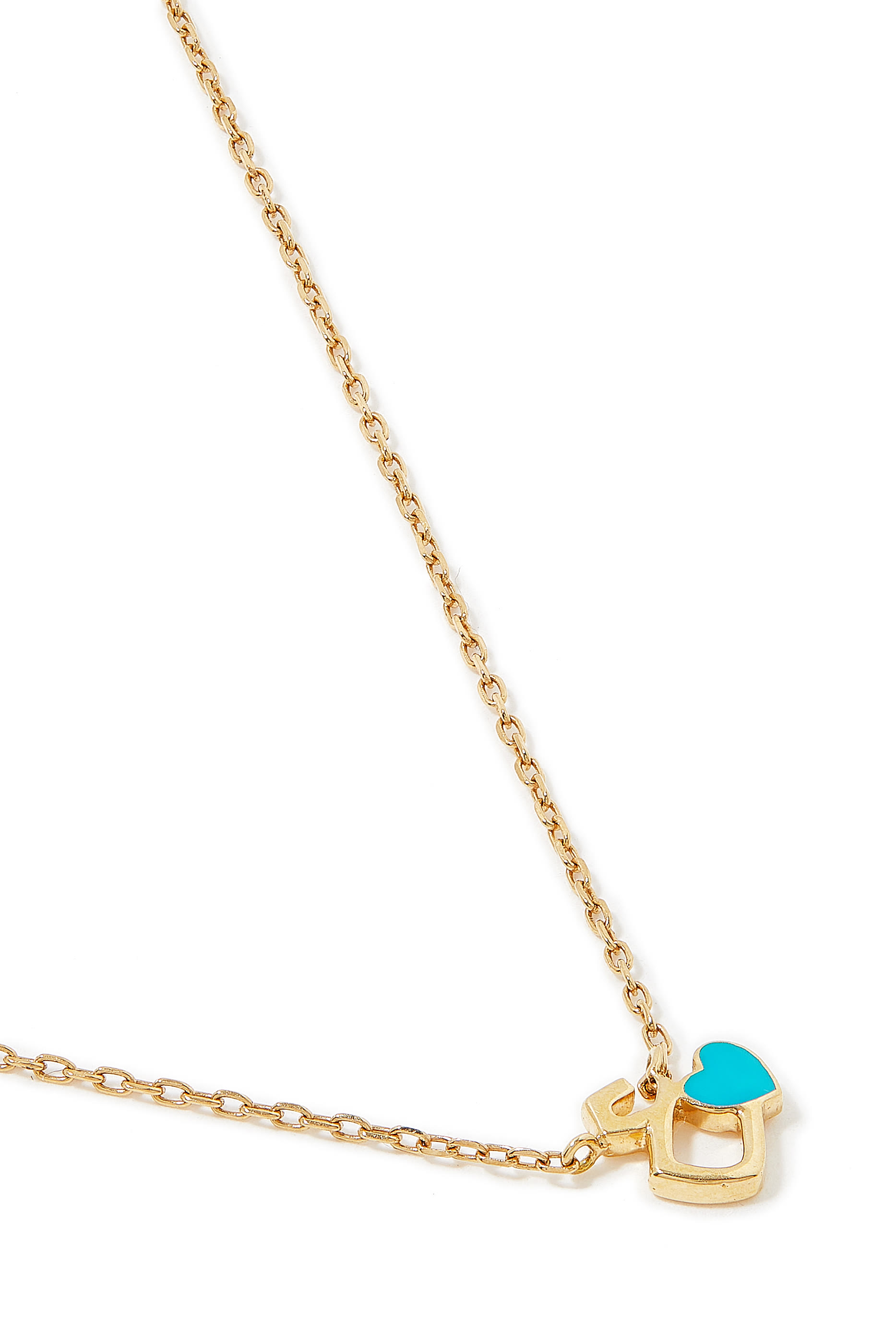 Kids Tiny Bling Arabic Letter Ein Necklace, 18k Yellow Gold & Enamel