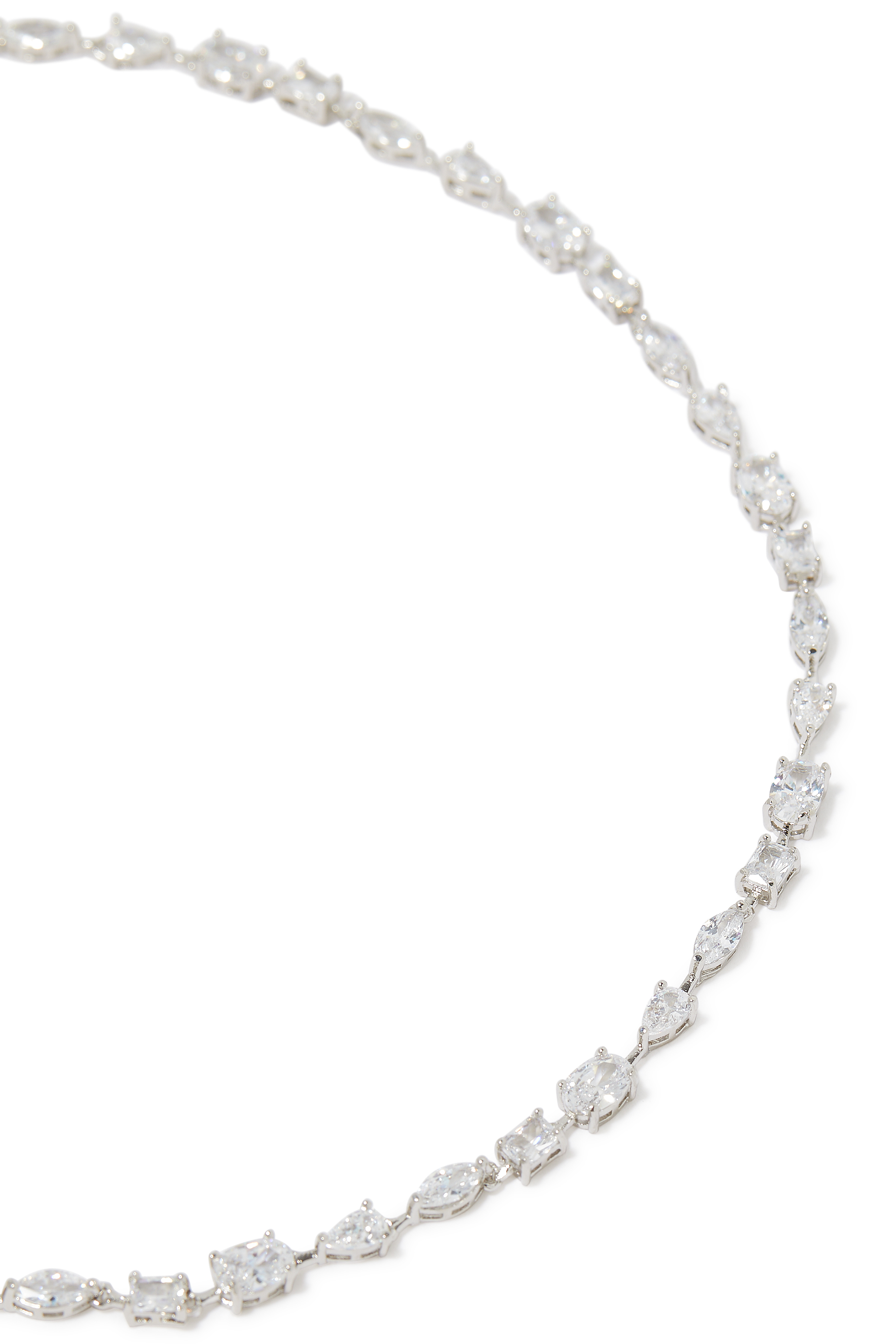 Multi-CZ Delicate Reviere Necklace, Rhodium-Plated Brass & Cubic Zirconia