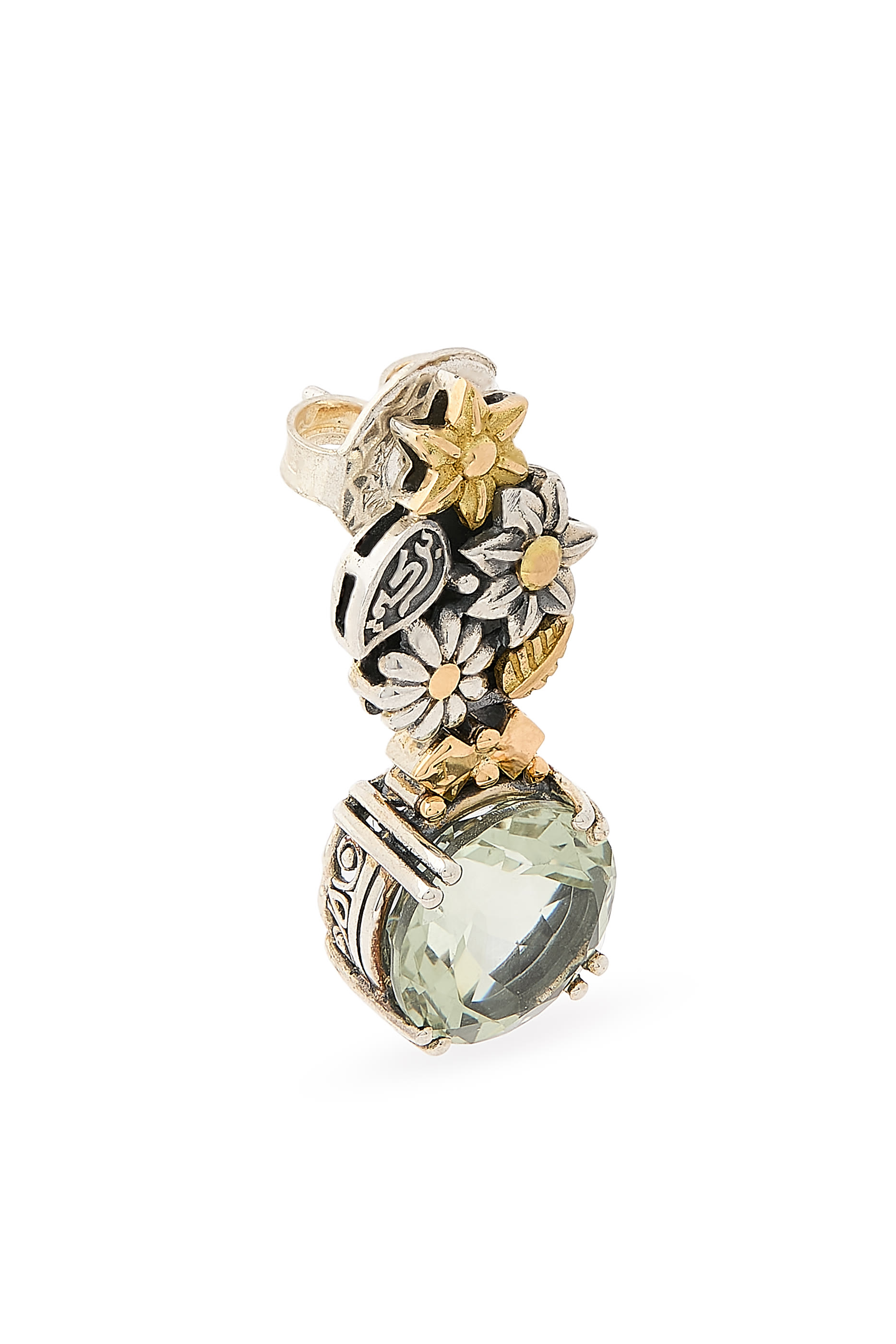  Bouquet of Blessings Earrings, 18K Yellow Gold with Sterling Silver & Green Amethyst