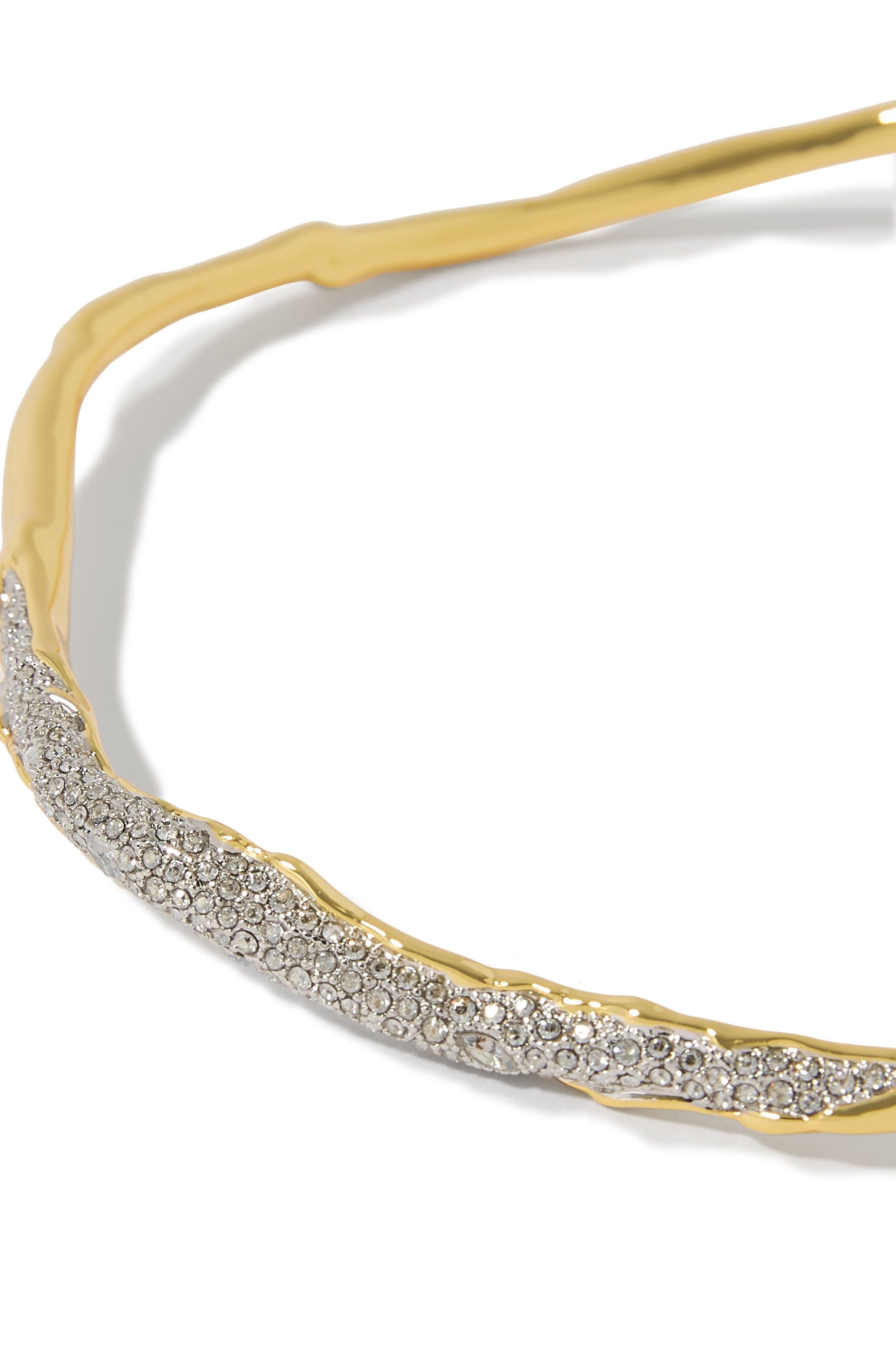 Solanales Crystal Skinny Collar, 14k Gold Plated Brass with Rhodium Tone Plated Brass & Crystal