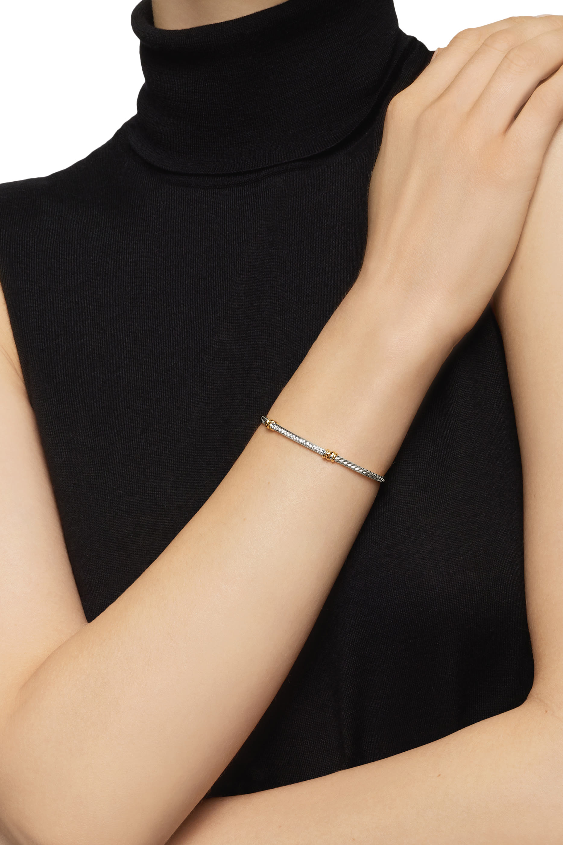 Petite Helena Classic Cable Station Bracelet, Sterling Silver, 18K Yellow Gold & Diamonds