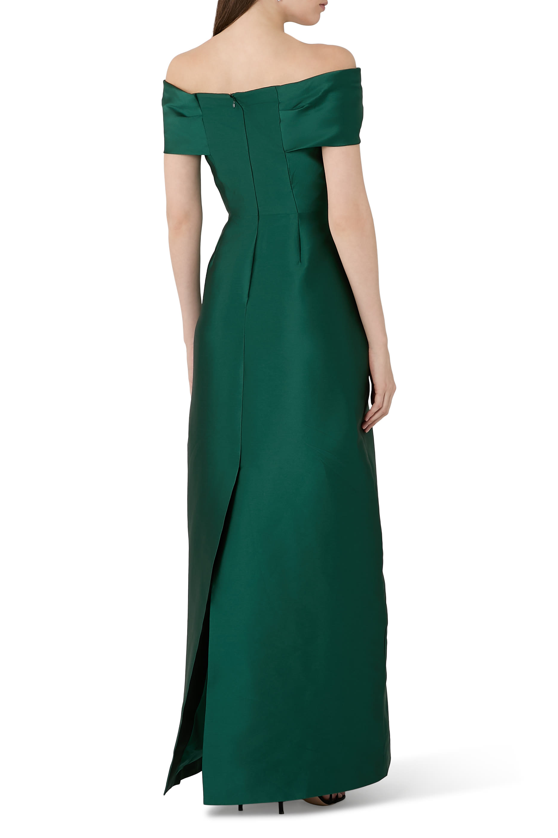 Taffeta Twist Bodice Column Cape Gown