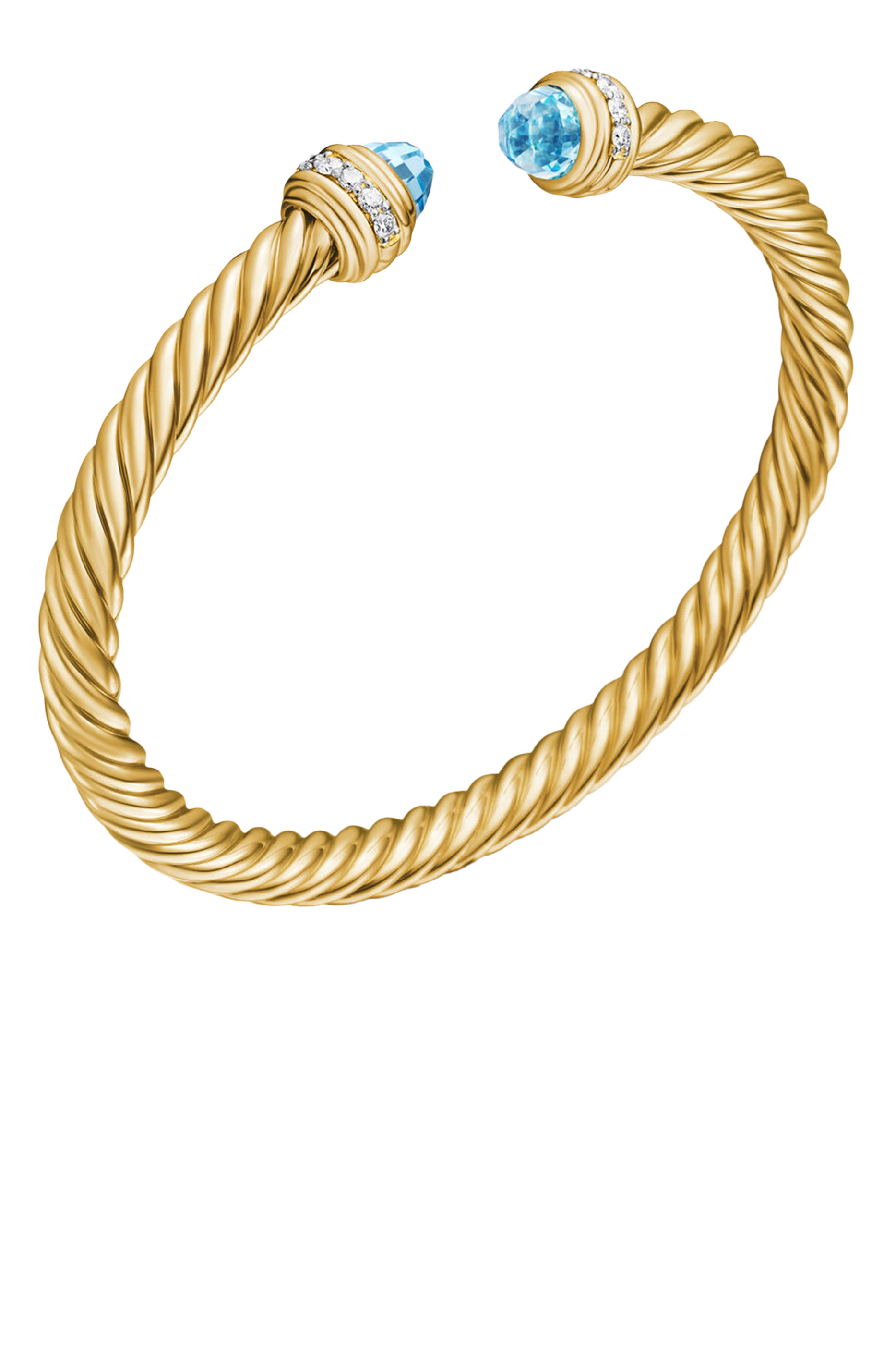 Classic Cablespira® Bracelet,  18K Yellow Gold with Blue Topaz & Diamonds