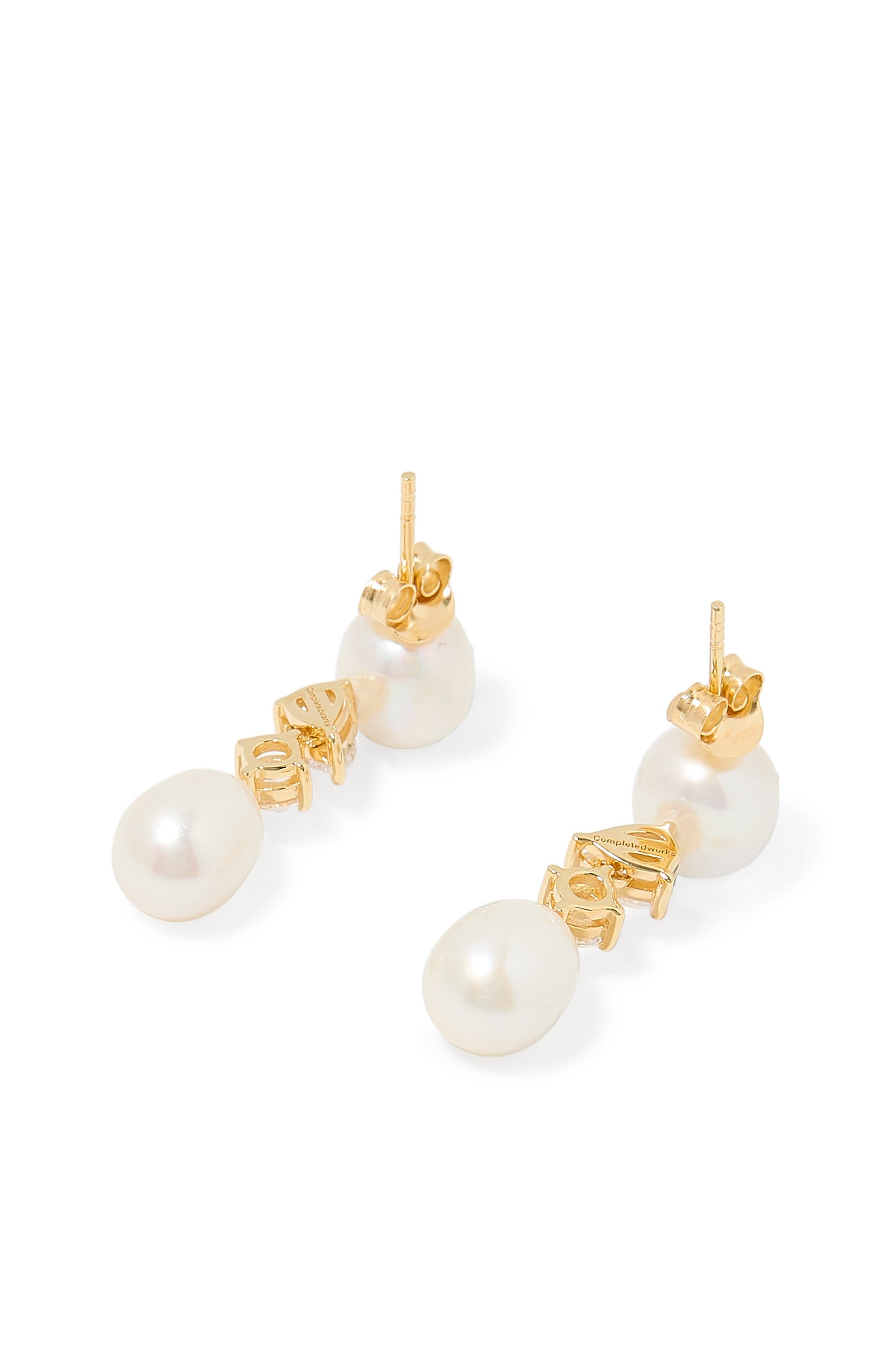 Prophecies Earrings, 18K Yellow Gold Vermeil on Recycled Sterling Silver, Freshwater Pearl & Zirconia