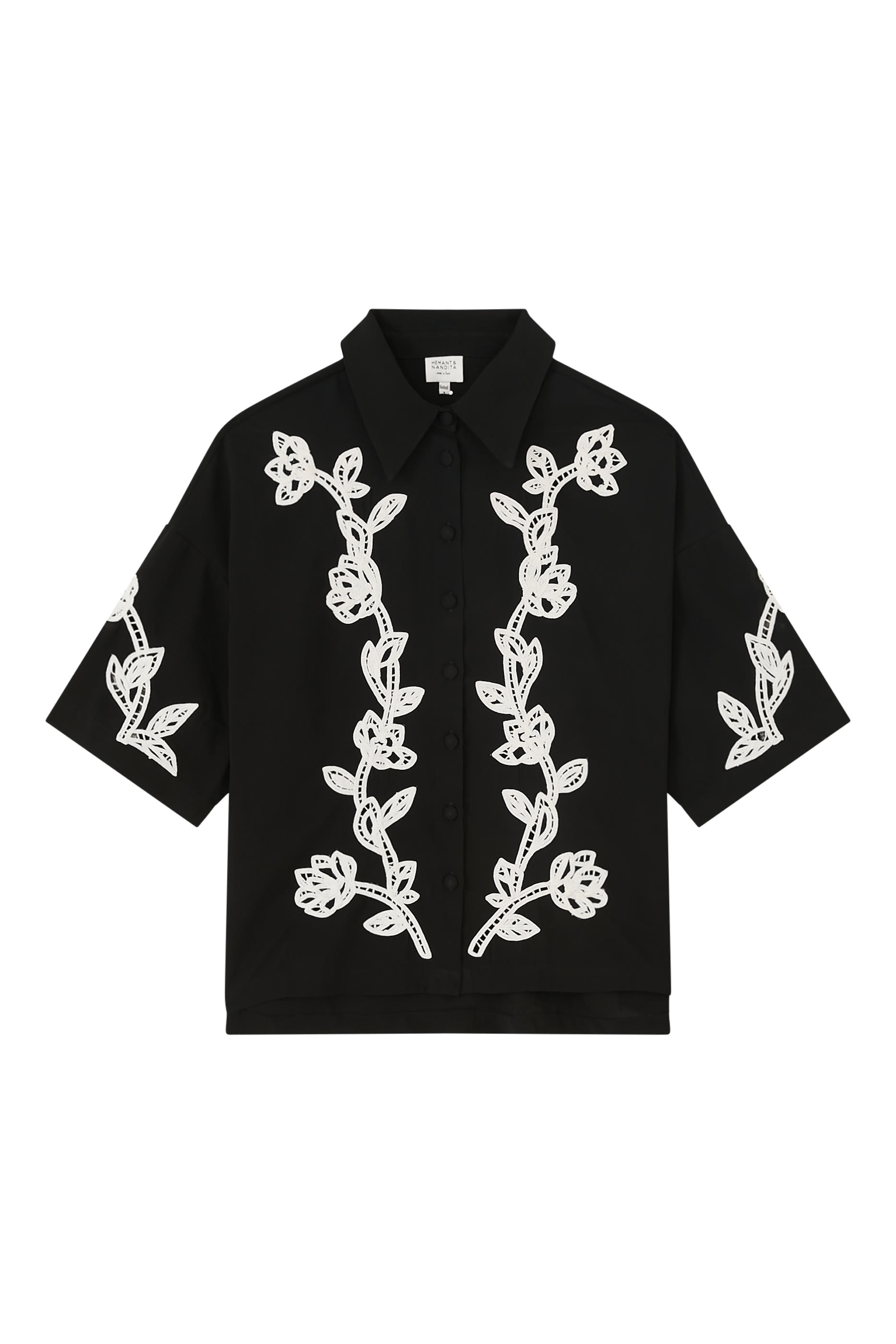 Floral-Embroidered Oversized Shirt