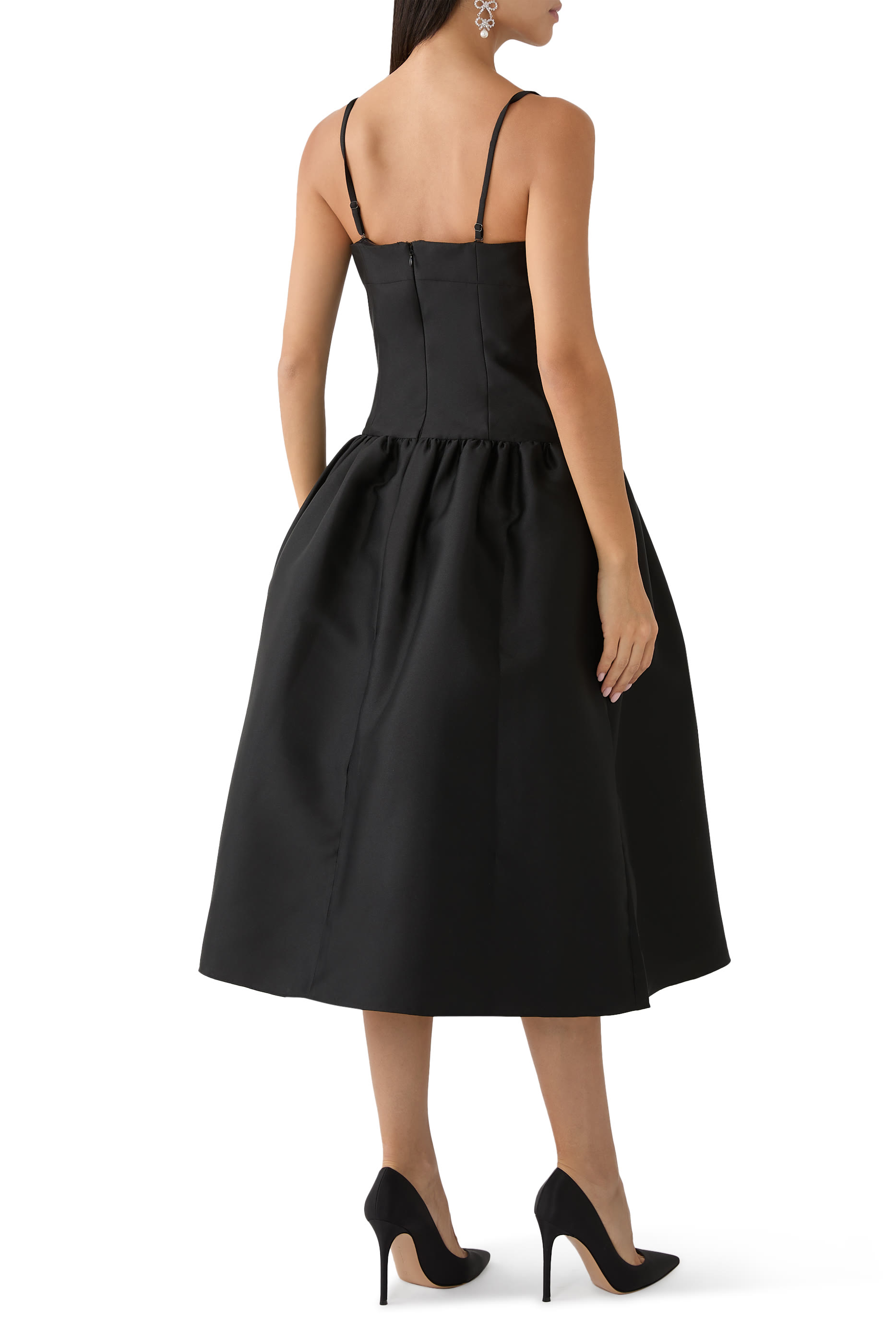 Taffeta Contrast Bow Midi Dress