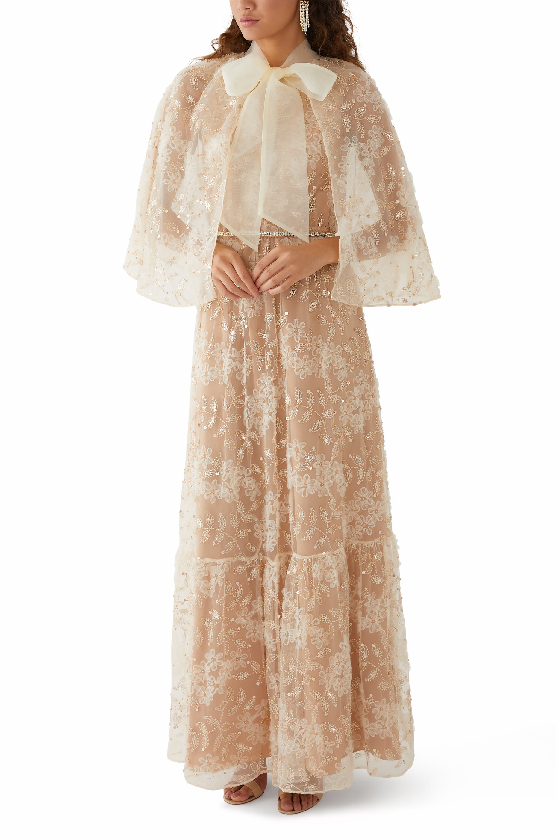 Embellished Cape Maxi Dress