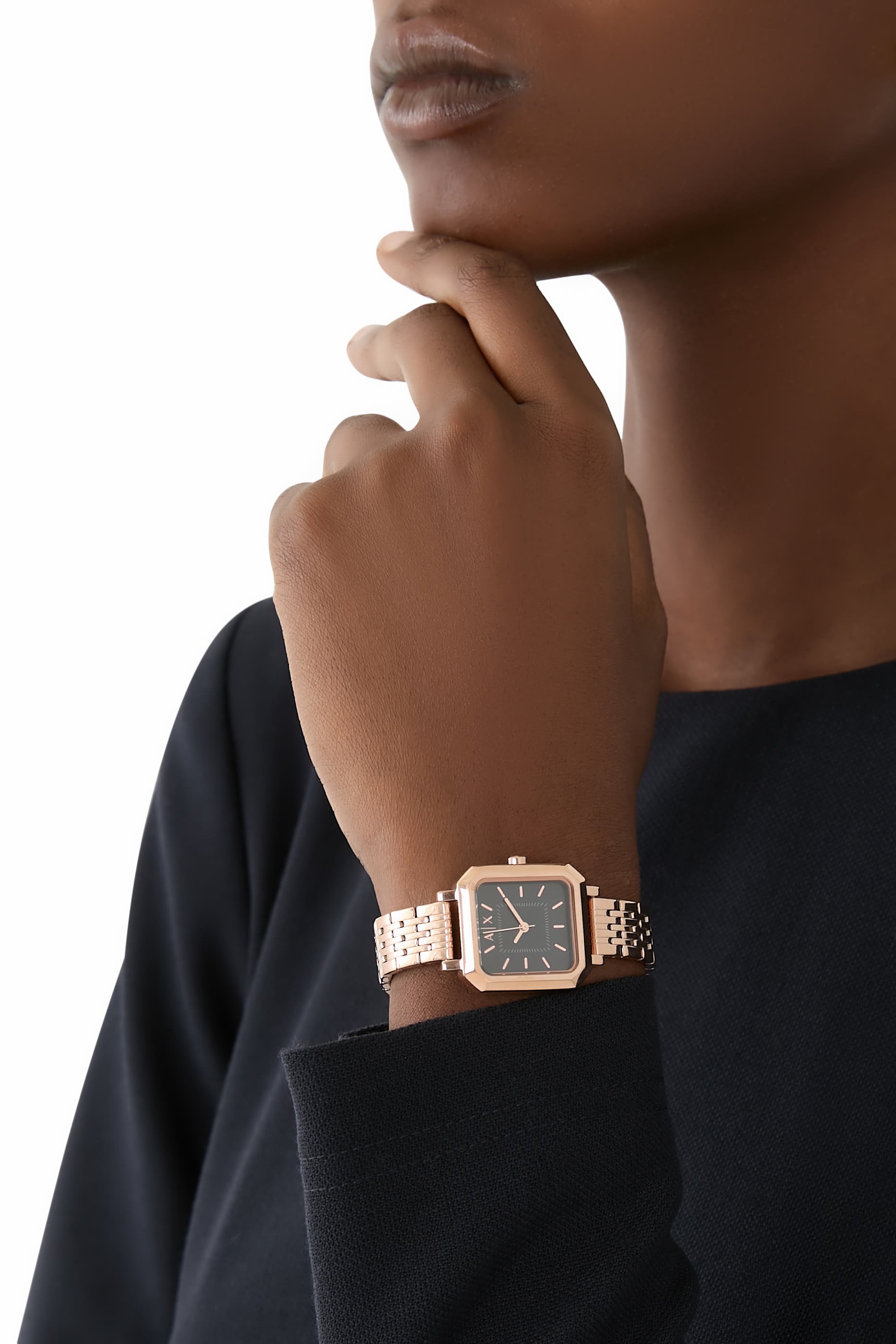 Three-Hand Rose Gold-Tone Stainless Steel Watch