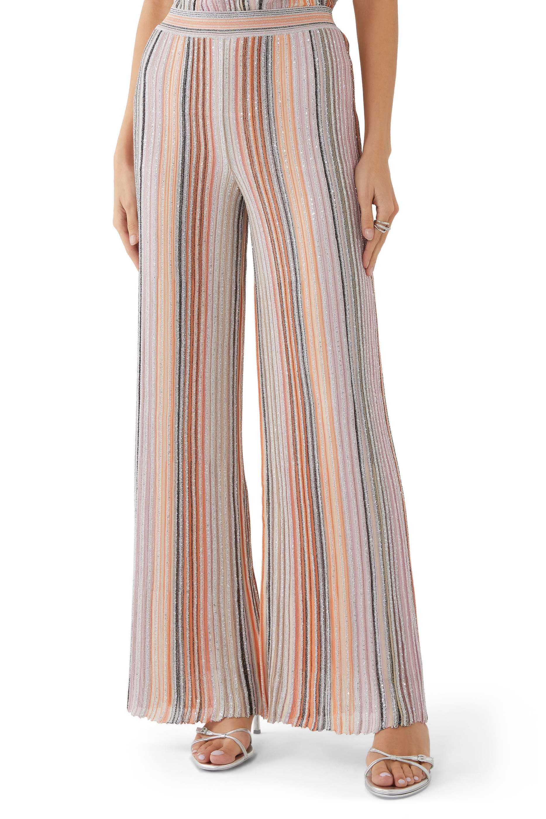 Partialized Sequinned Knit Straight Pants 