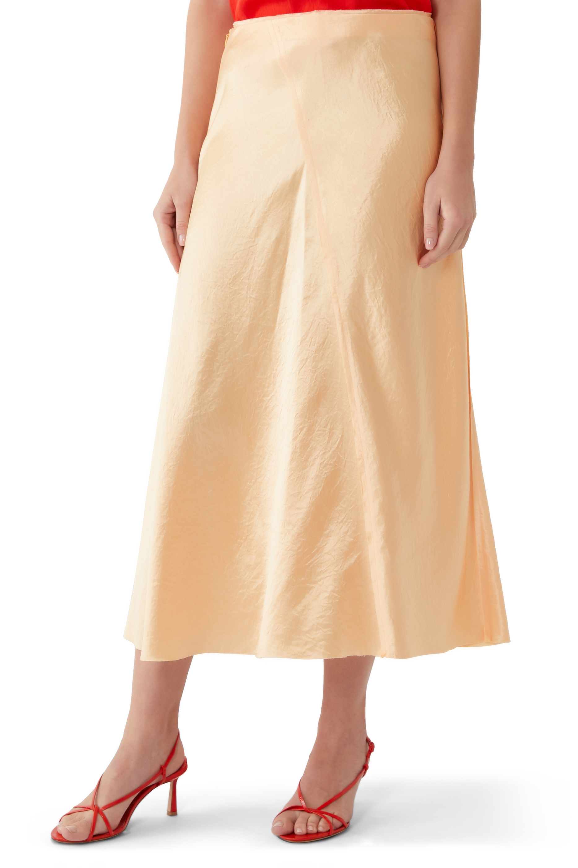 Raw Edge Paneled Slip Midi Skirt