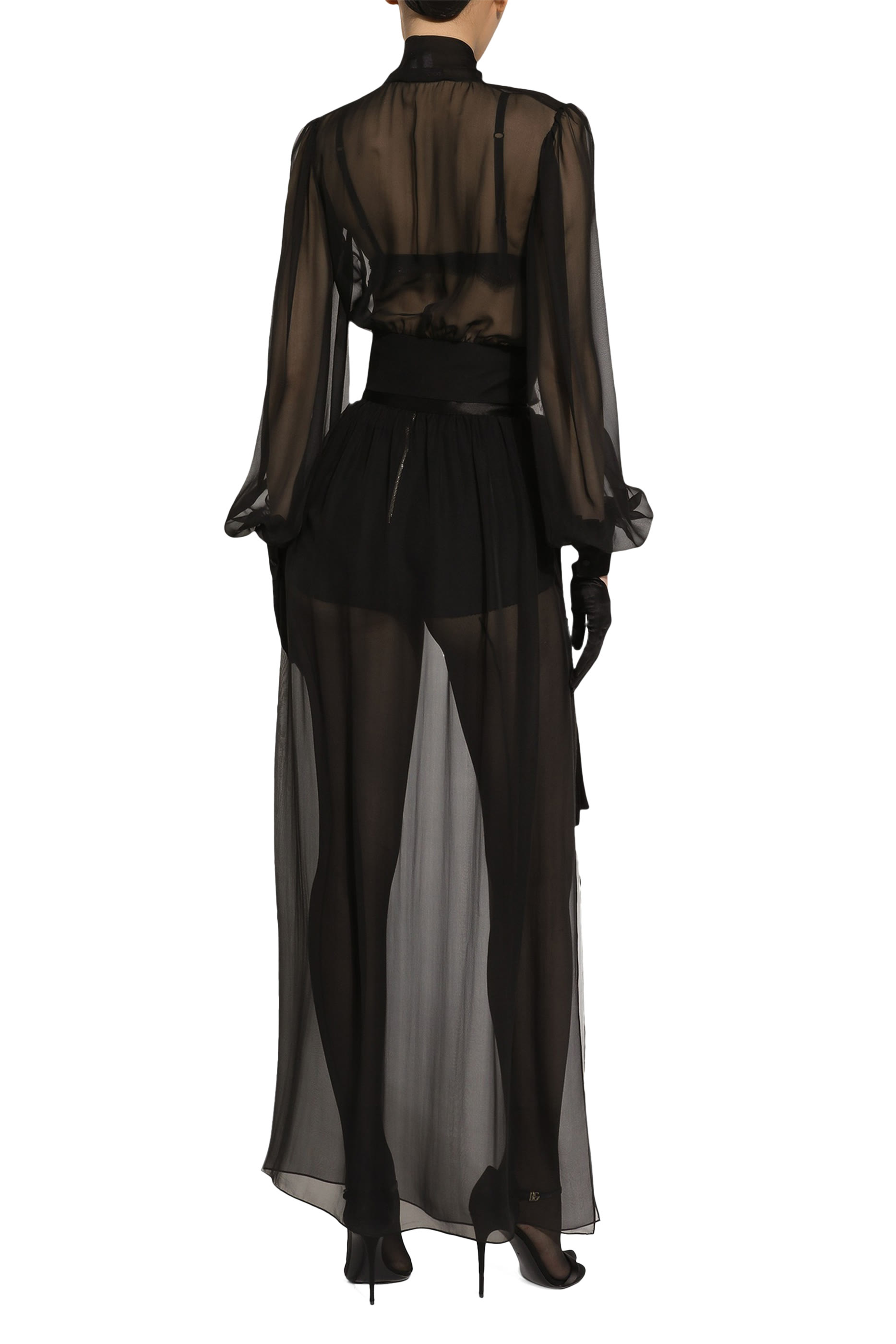 Long Silk Chiffon Skirt with Belt