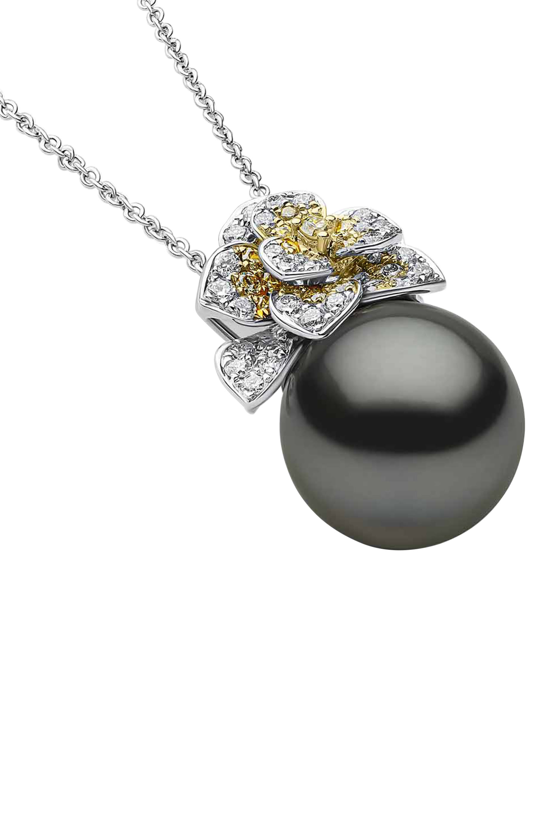 Pendant Necklace, 18K White Gold with Tahitian Pearl & Diamonds